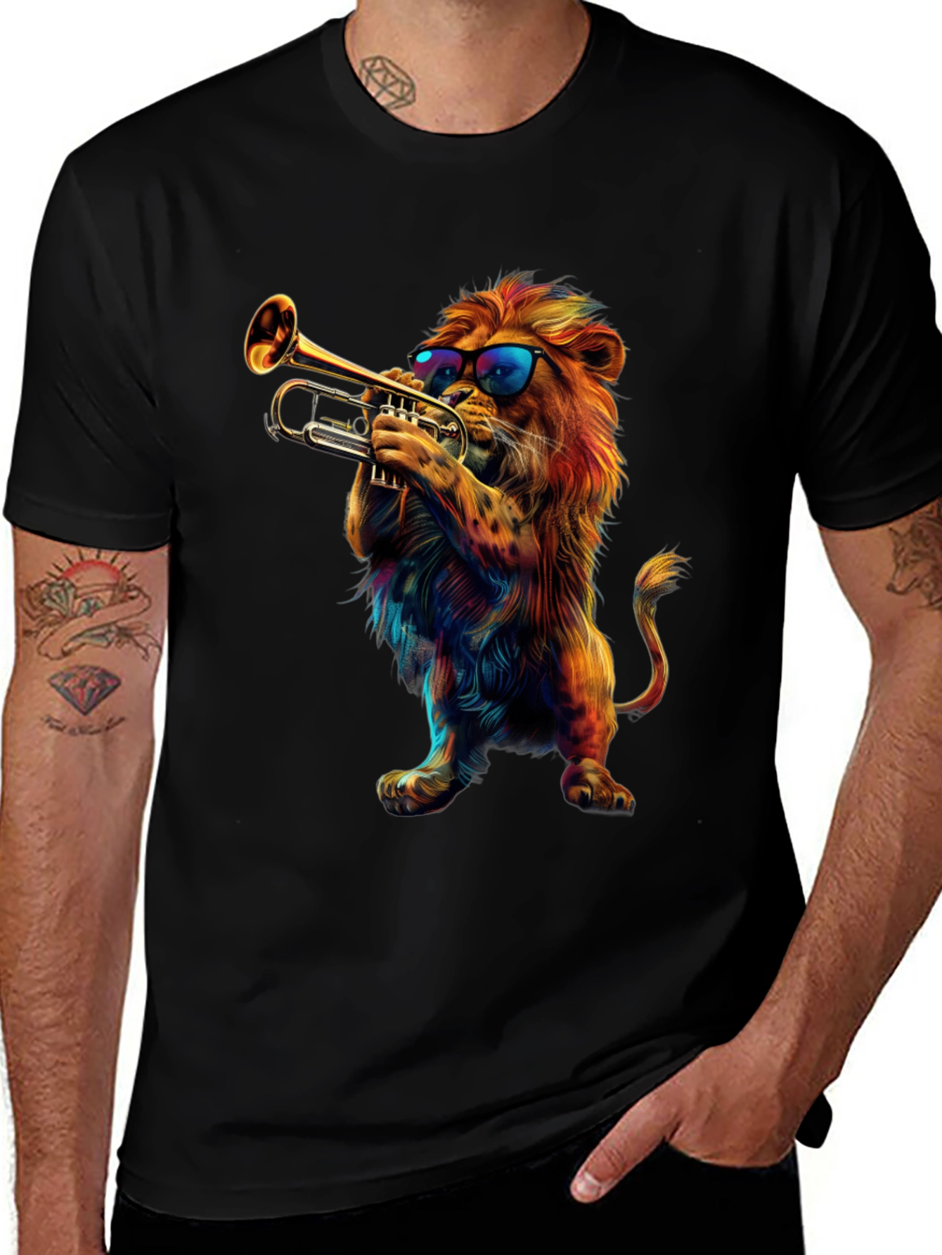 Cool Lion Trumpet Player Graphic T-Shirt