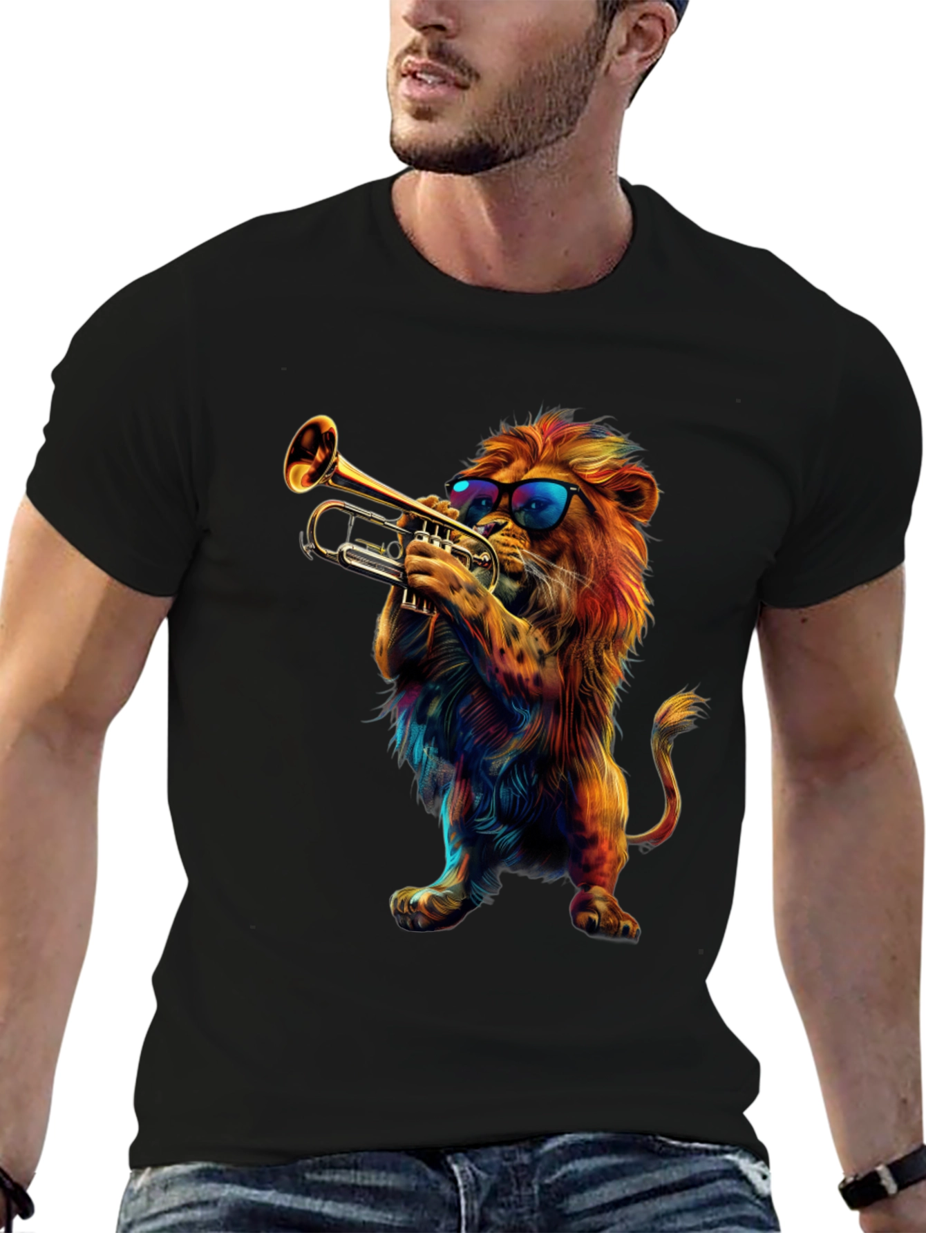 Cool Lion Trumpet Player Graphic T-Shirt