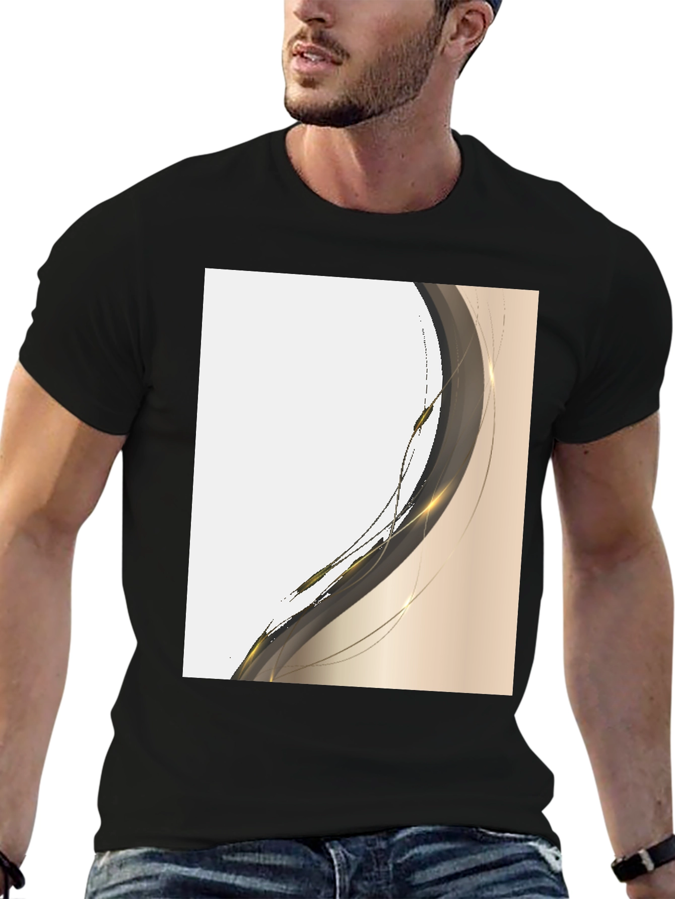 Modern Abstract Graphic Tee - Black Cotton Casual Shirt