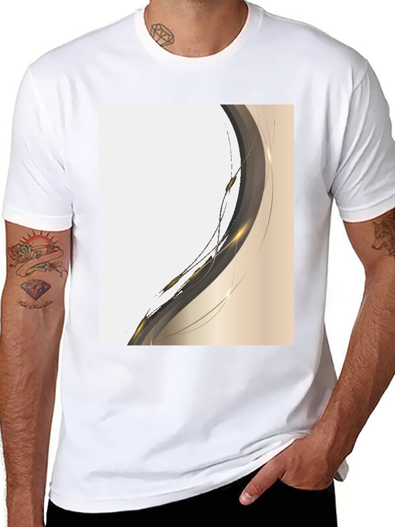 Modern Abstract Graphic Tee - Black Cotton Casual Shirt