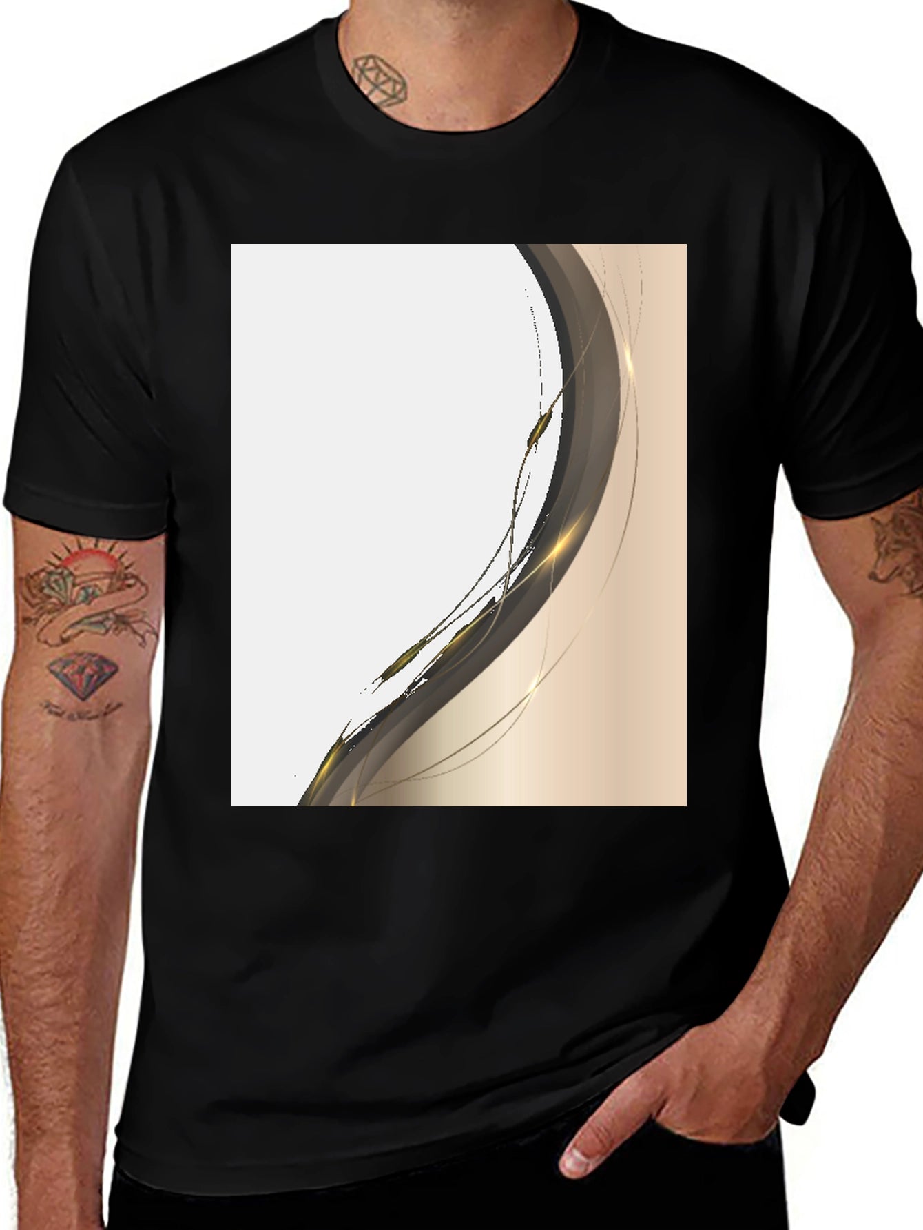 Modern Abstract Graphic Tee - Black Cotton Casual Shirt