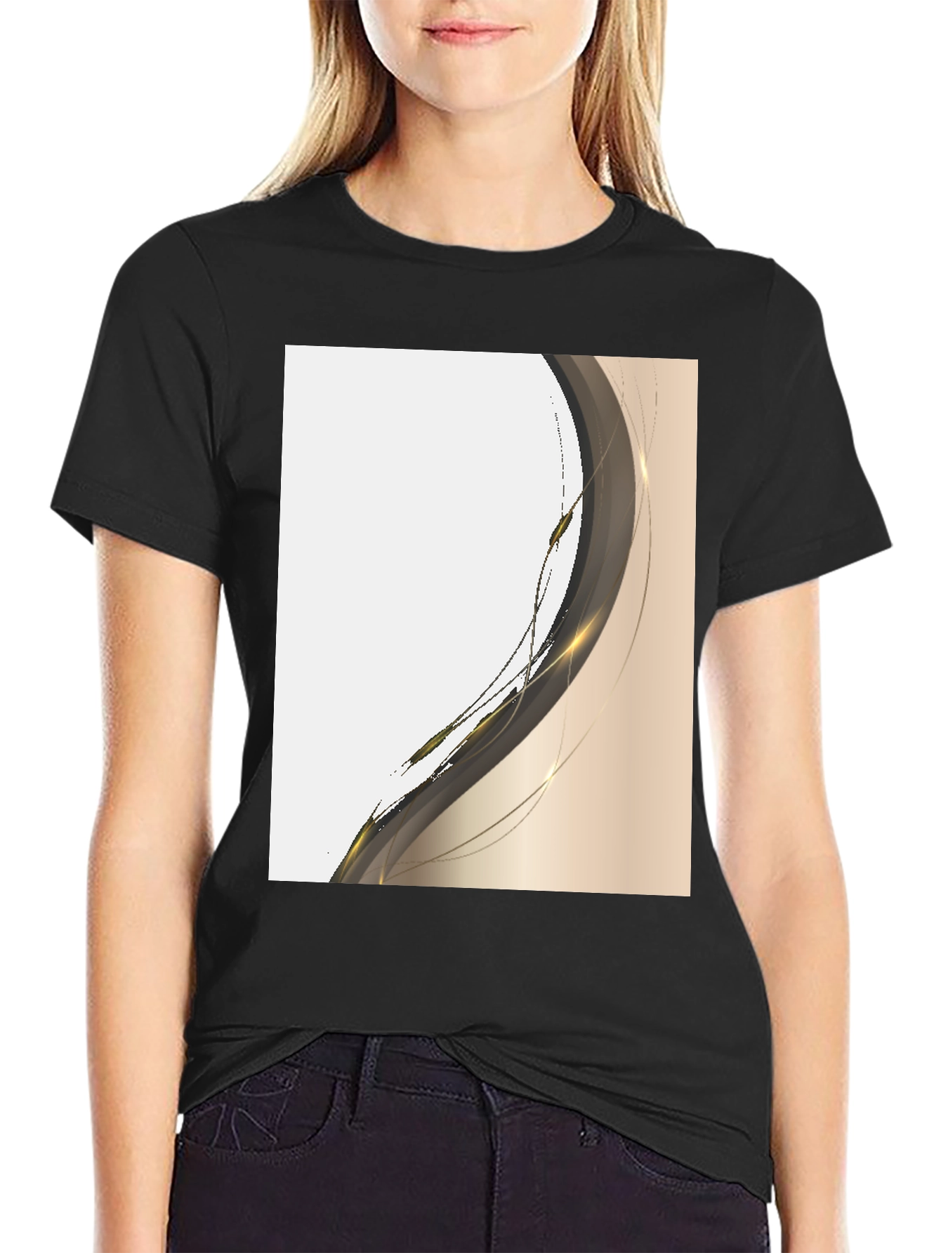 Modern Abstract Graphic Tee - Black Cotton Casual Shirt