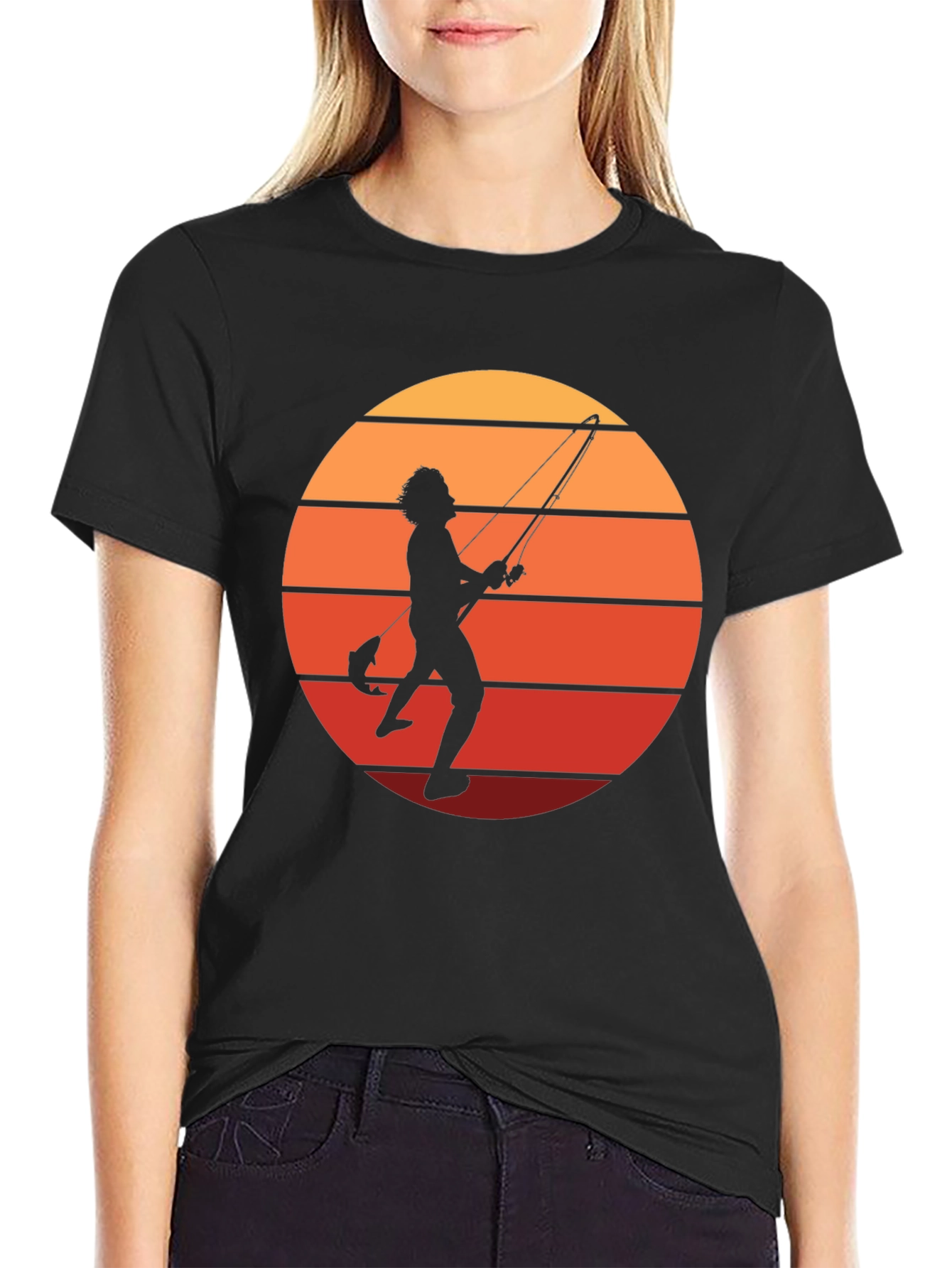 Retro Fishing T-Shirt - Sunset Silhouette