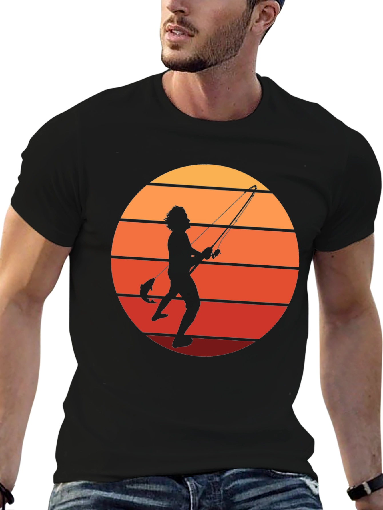 Retro Fishing T-Shirt - Sunset Silhouette