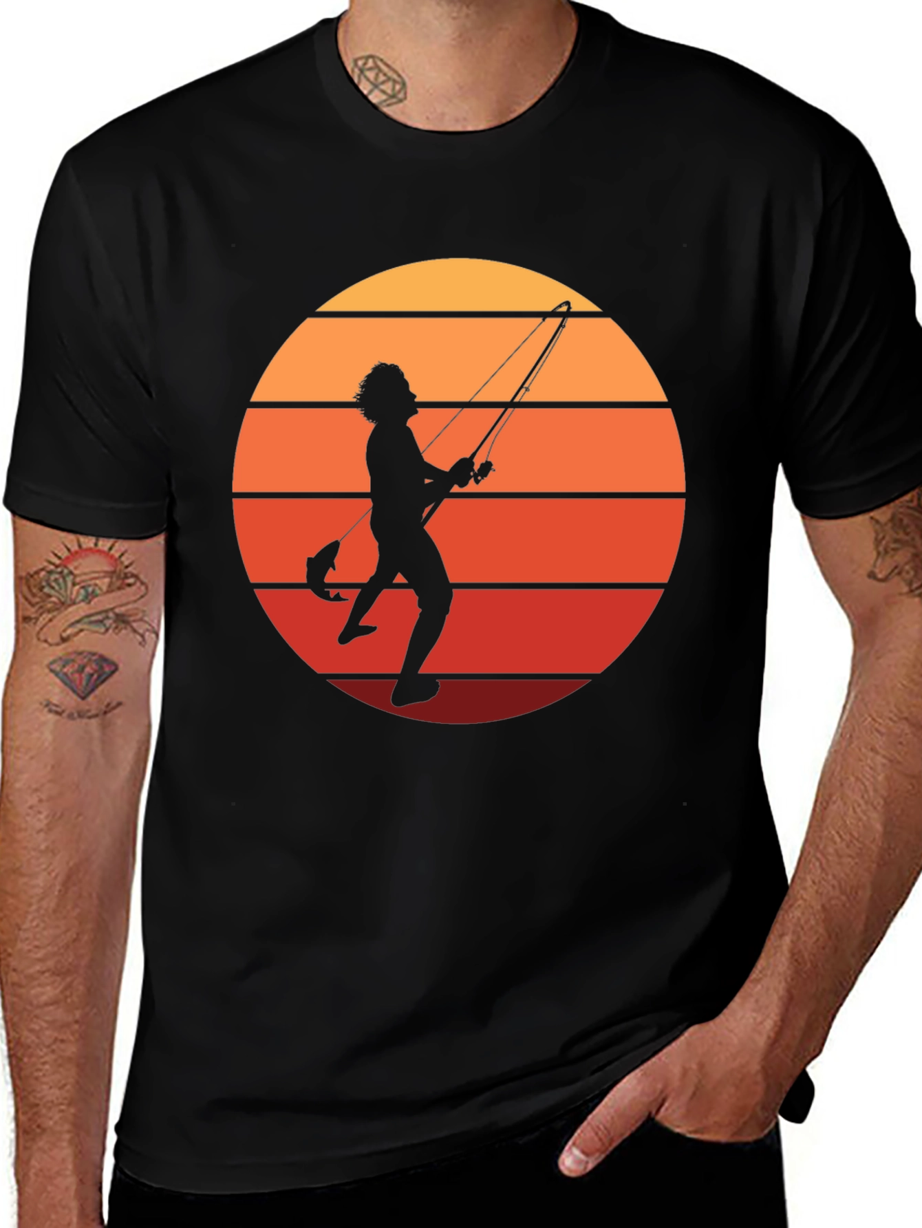 Retro Fishing T-Shirt - Sunset Silhouette