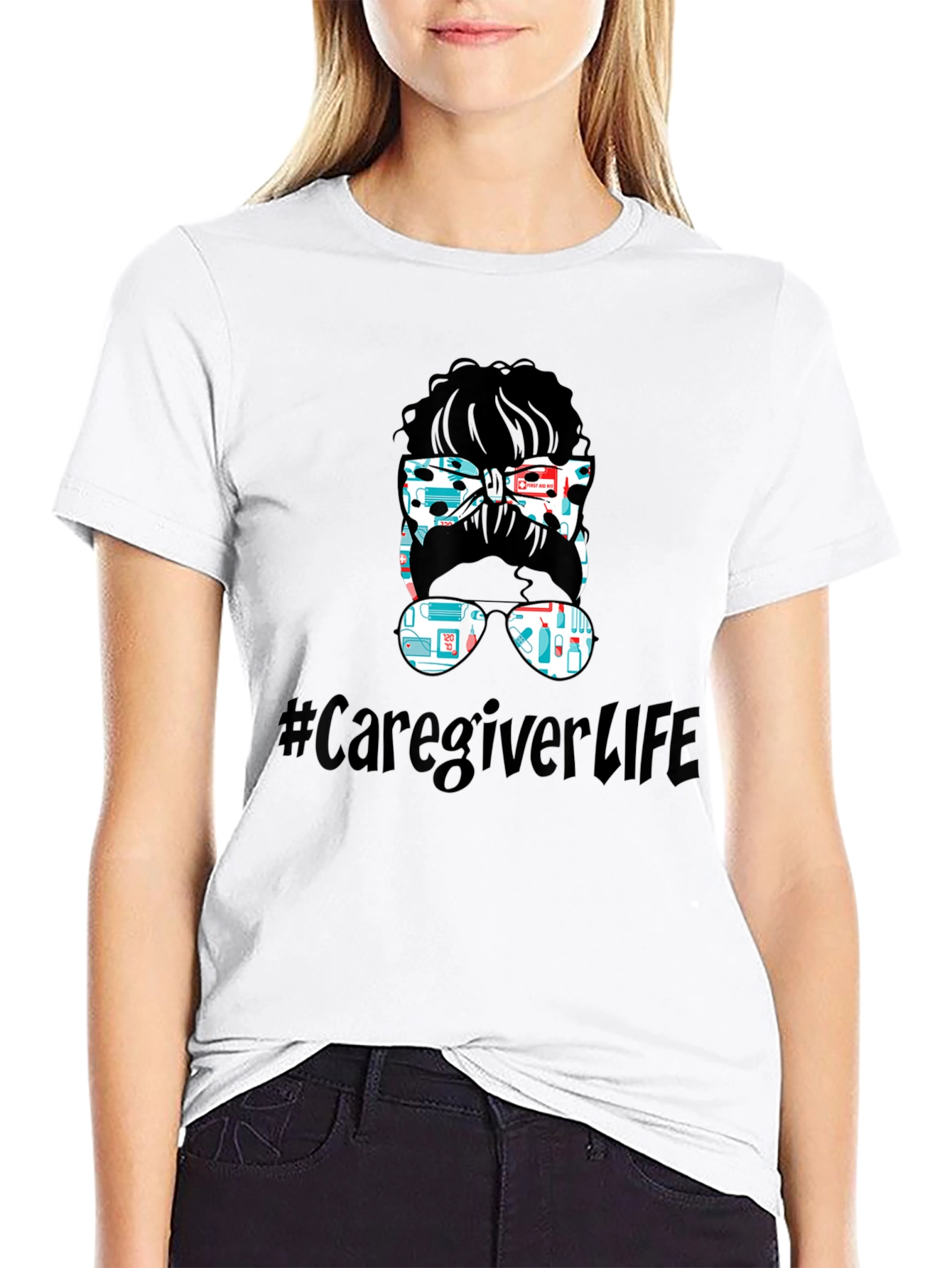 Caregiver Life Messy Bun Graphic Tee