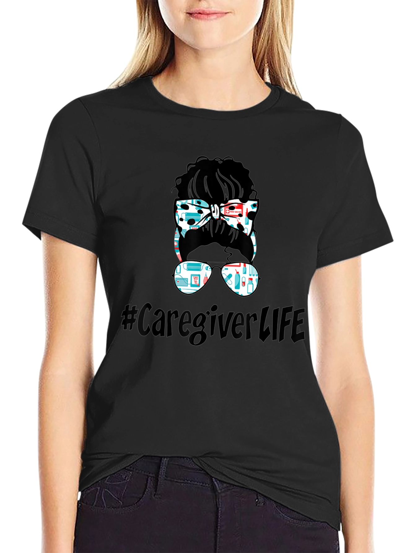 Caregiver Life Messy Bun Graphic Tee