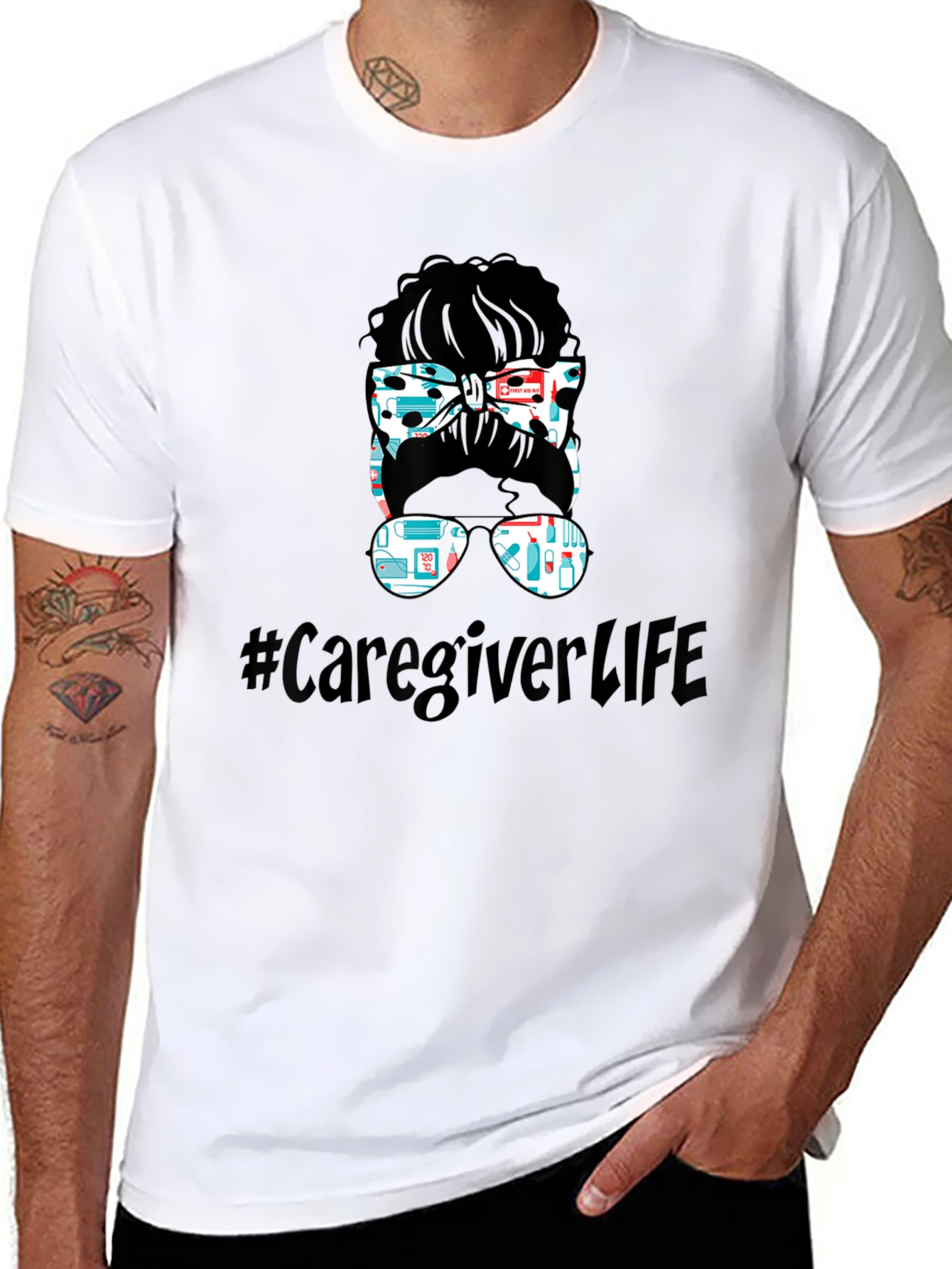 Caregiver Life Messy Bun Graphic Tee