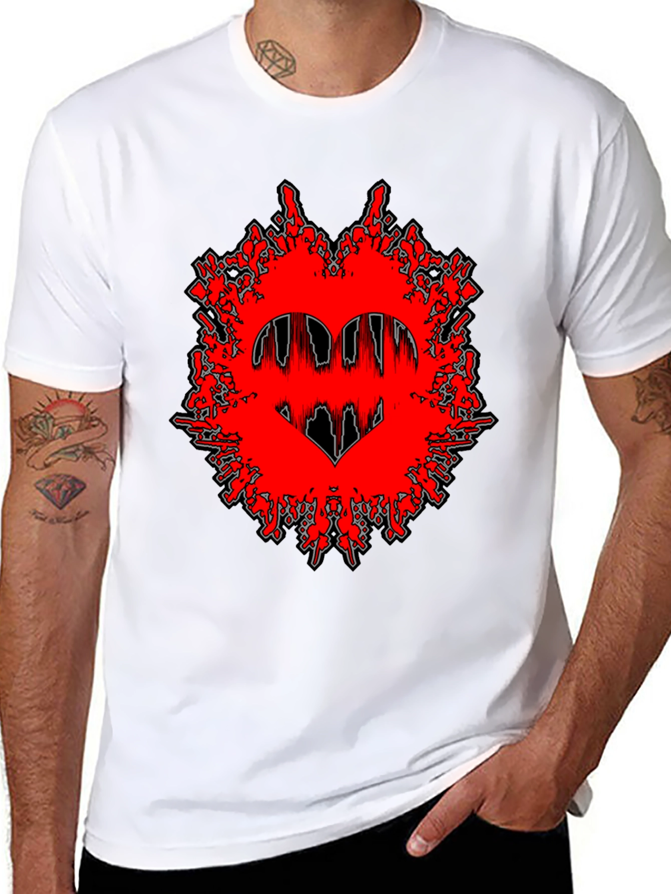 Edgy Graphic Tee - Red Heart Splatter Design