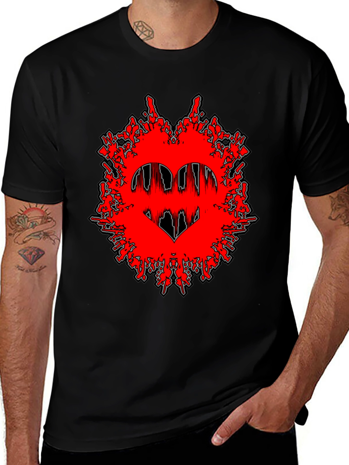 Edgy Graphic Tee - Red Heart Splatter Design