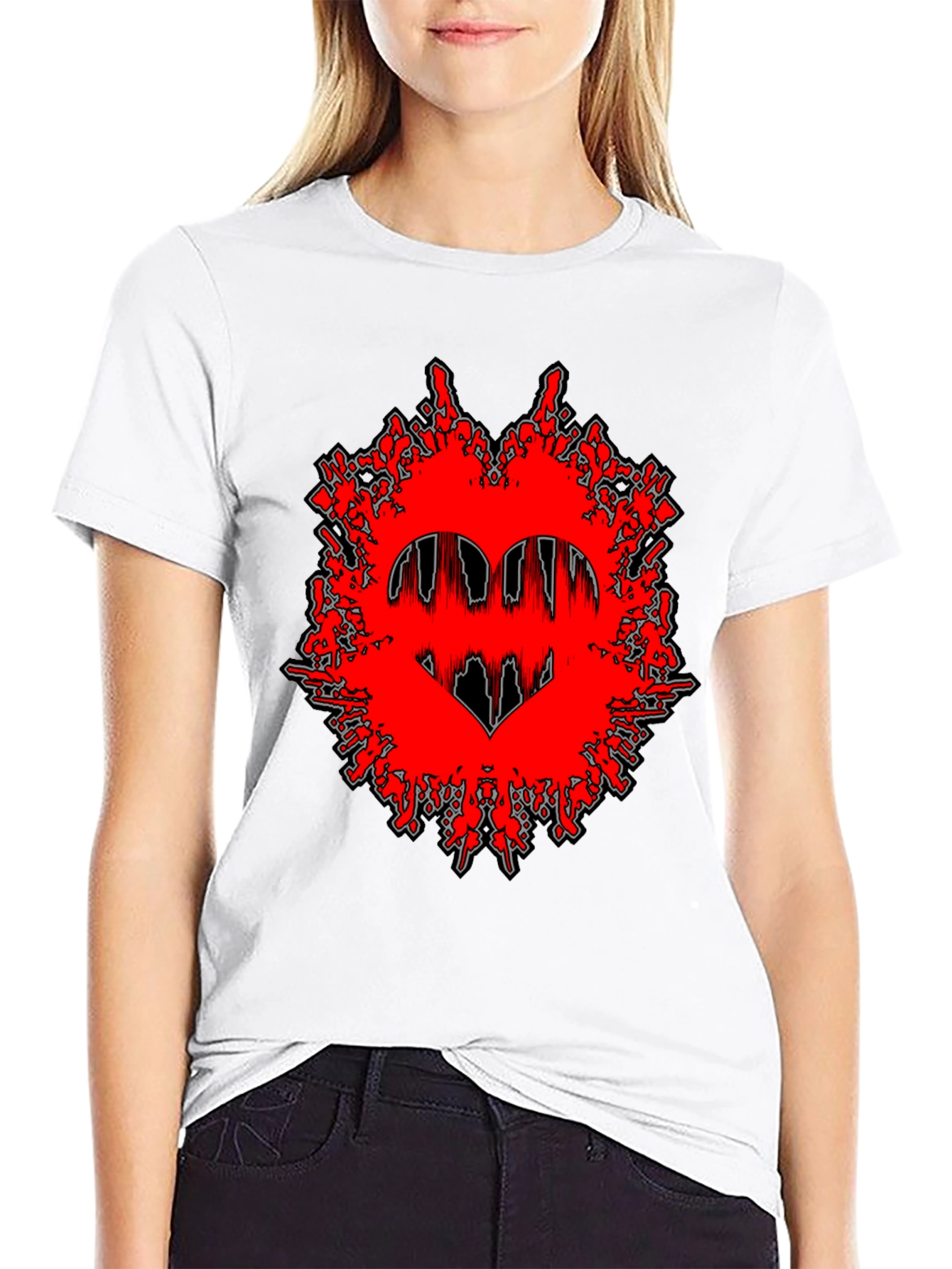 Edgy Graphic Tee - Red Heart Splatter Design