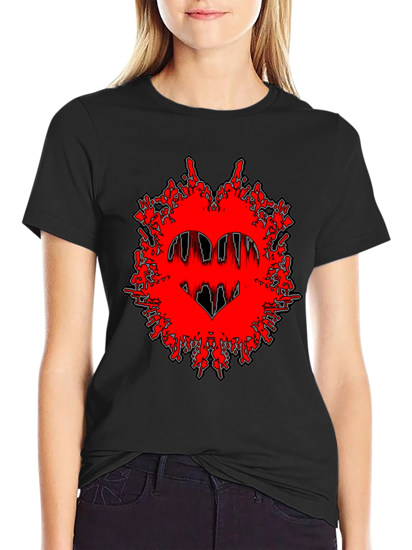 Edgy Graphic Tee - Red Heart Splatter Design