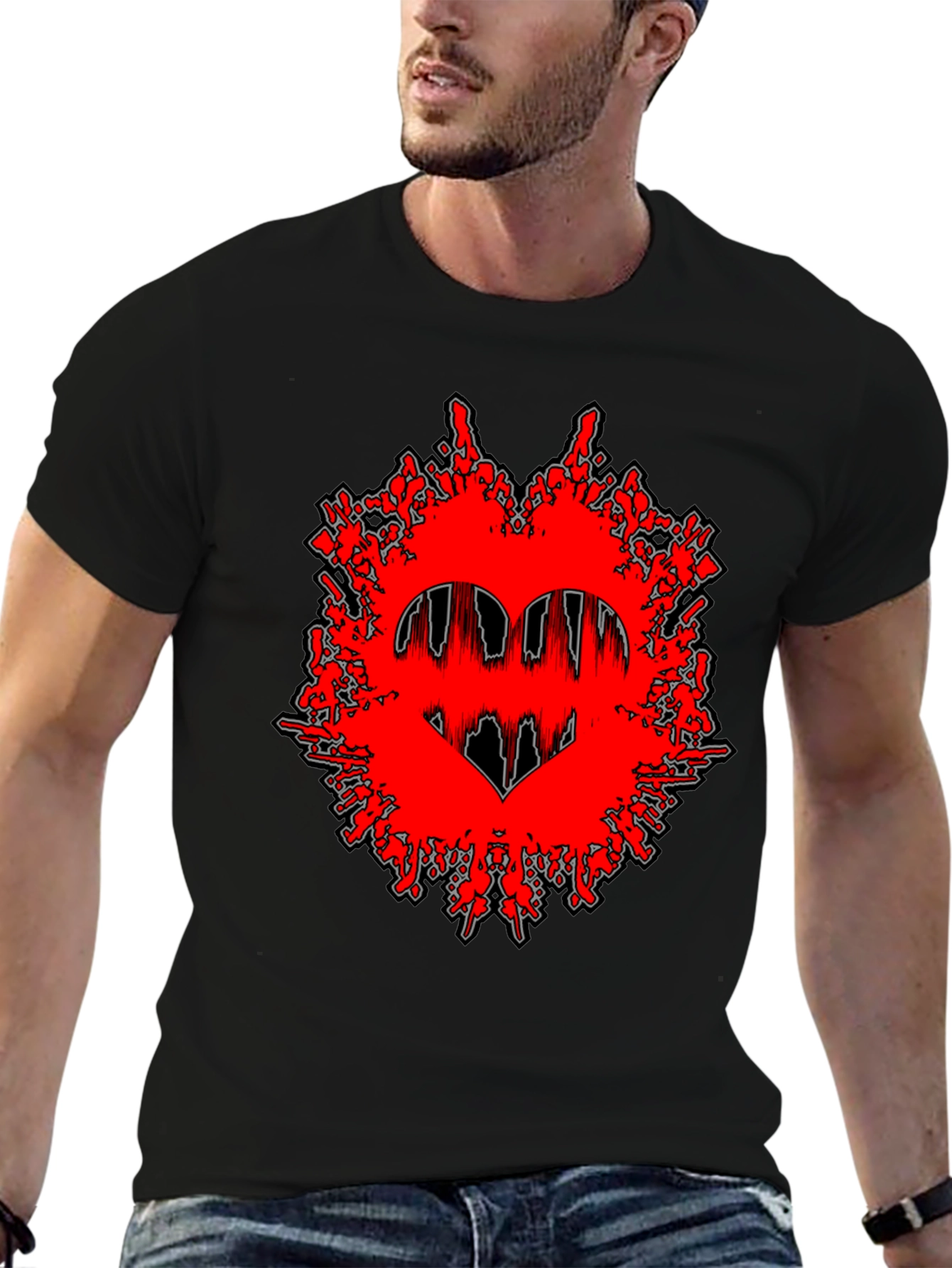 Edgy Graphic Tee - Red Heart Splatter Design