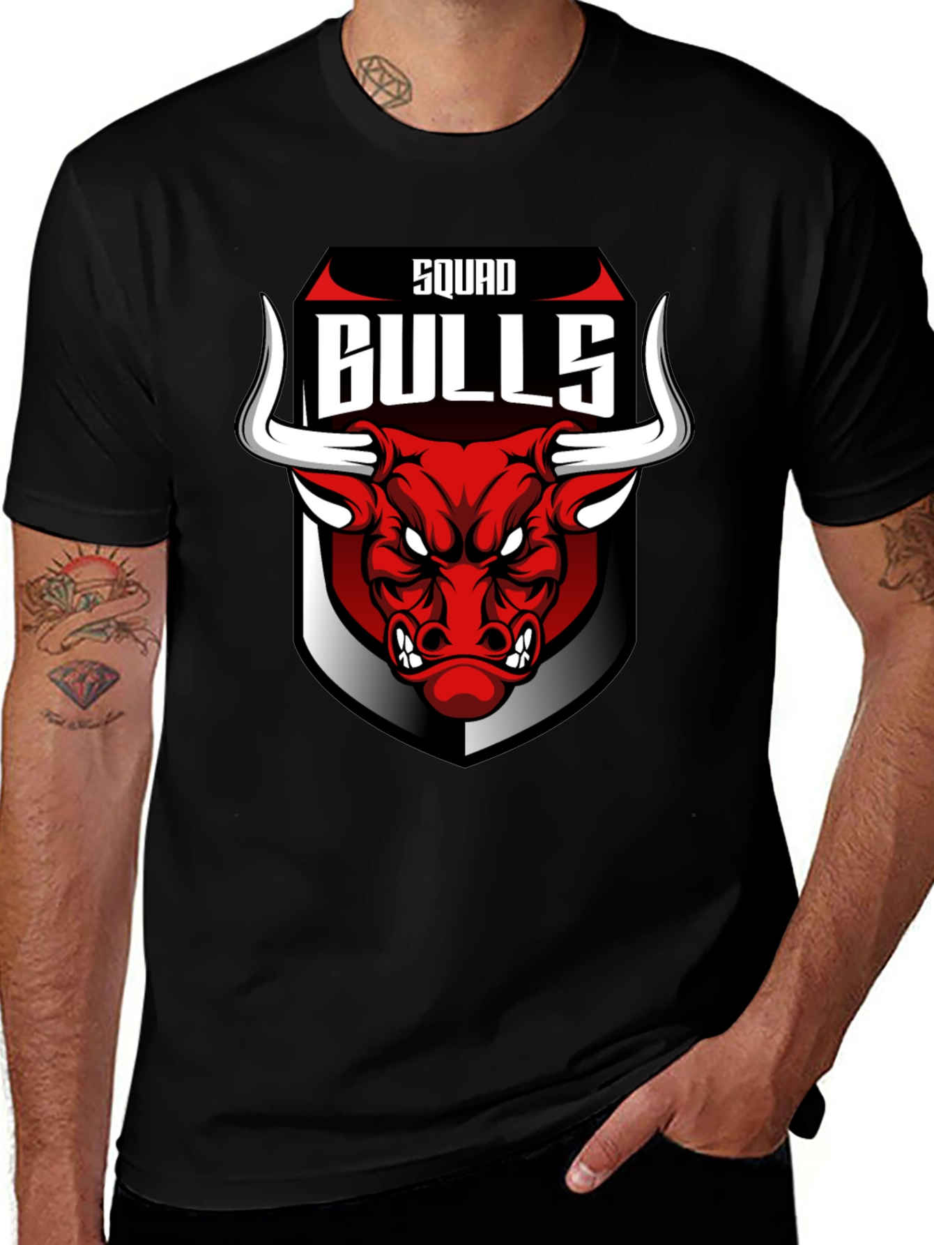 Squad Bulls Graphic T-Shirt - Black Crew Neck Tee