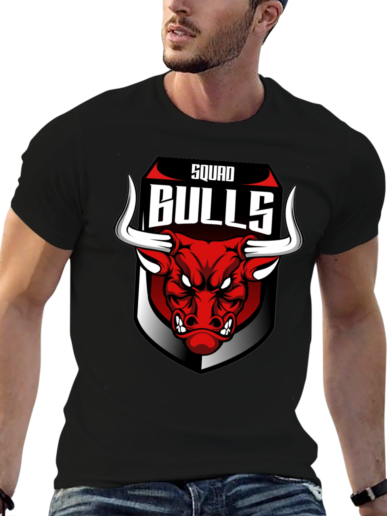 Squad Bulls Graphic T-Shirt - Black Crew Neck Tee