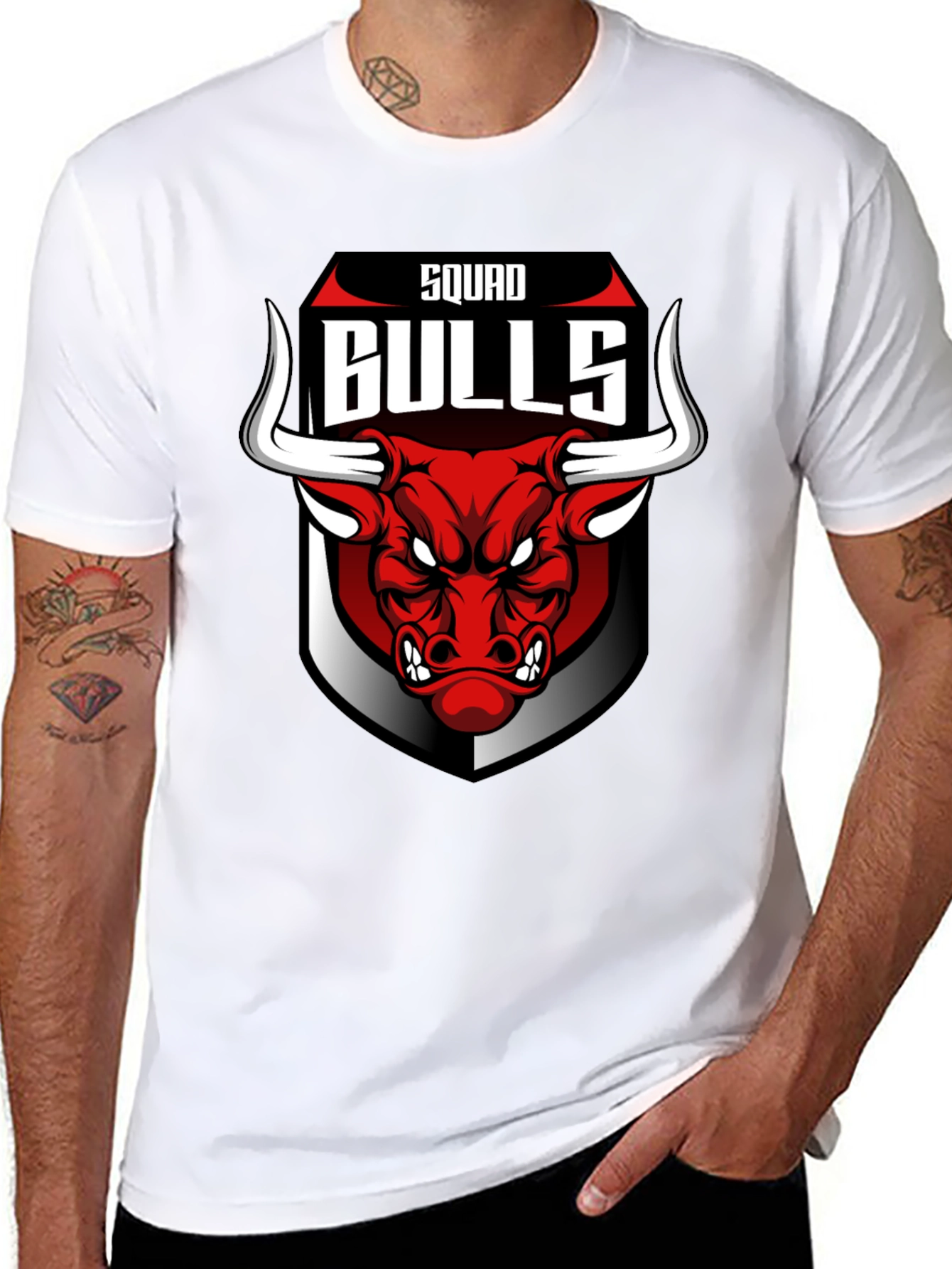 Squad Bulls Graphic T-Shirt - Black Crew Neck Tee
