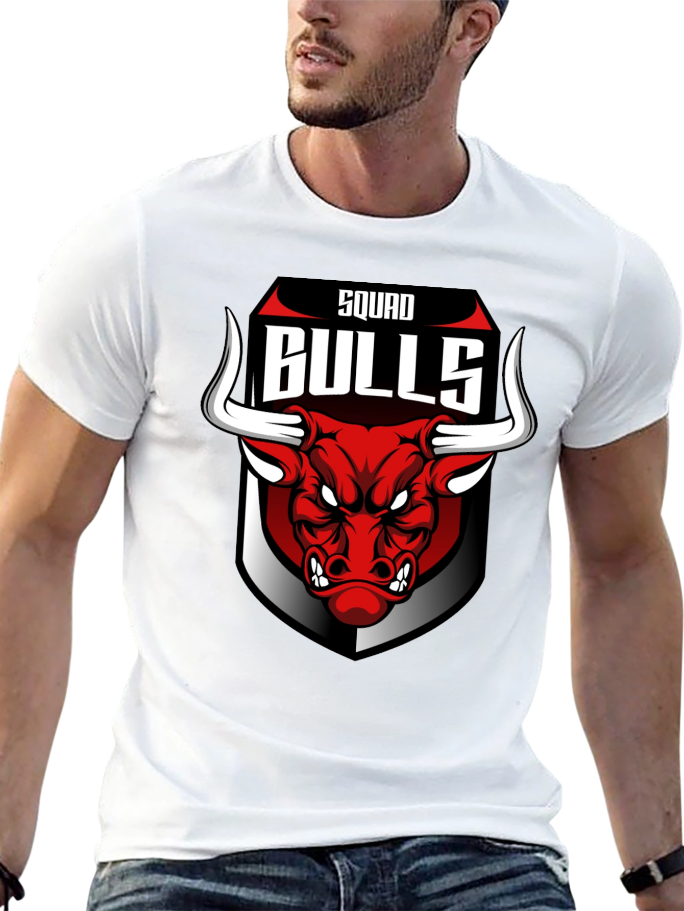 Squad Bulls Graphic T-Shirt - Black Crew Neck Tee