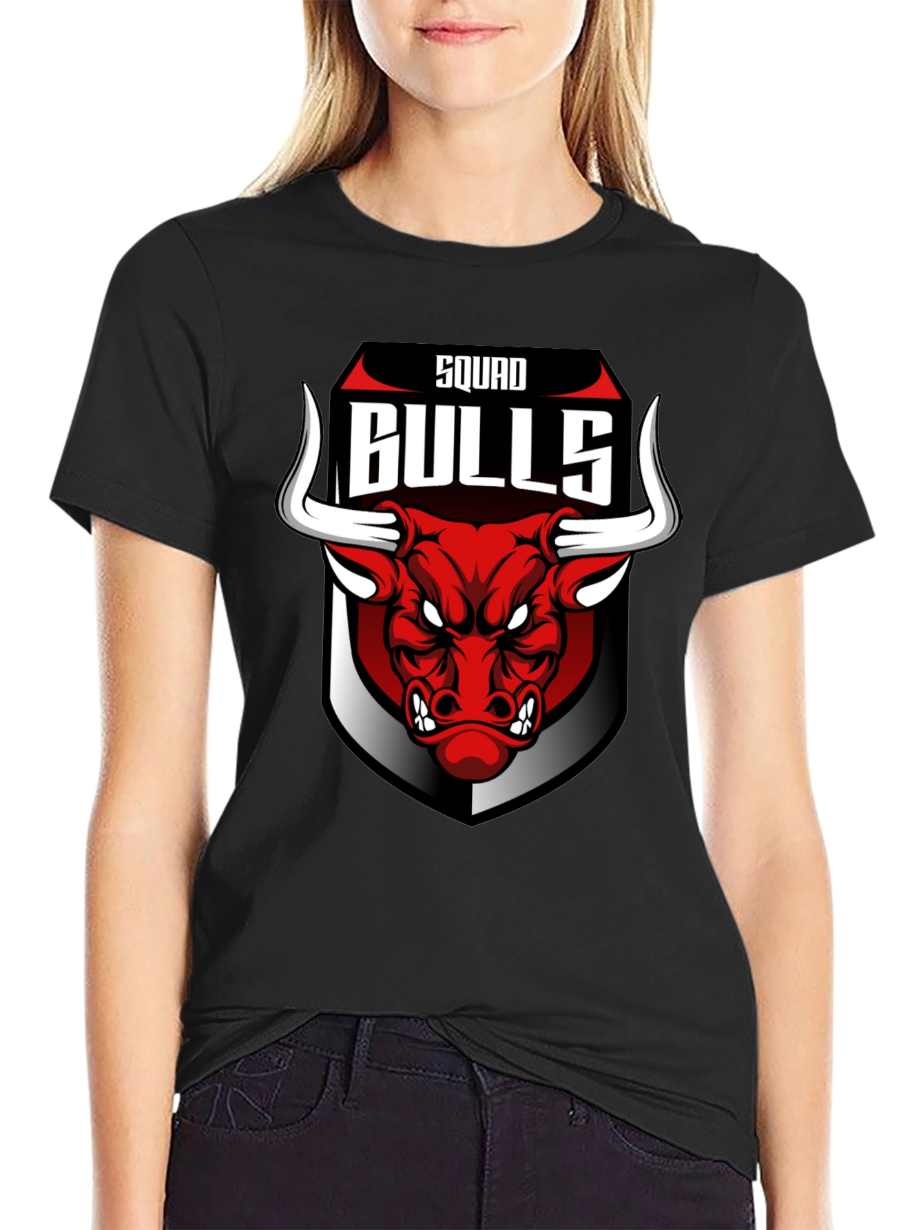 Squad Bulls Graphic T-Shirt - Black Crew Neck Tee