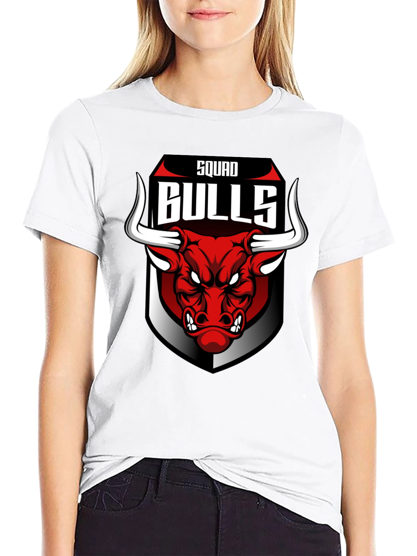 Squad Bulls Graphic T-Shirt - Black Crew Neck Tee