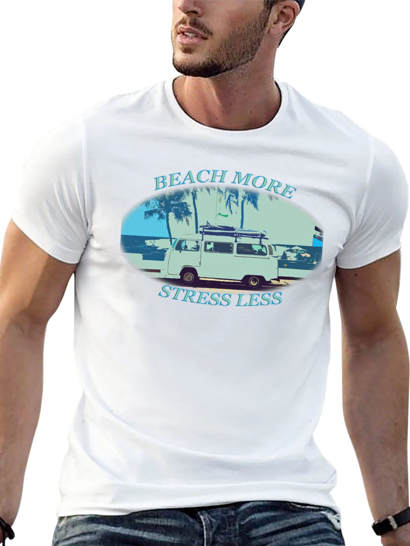 Beach More Stress Less Graphic T-Shirt