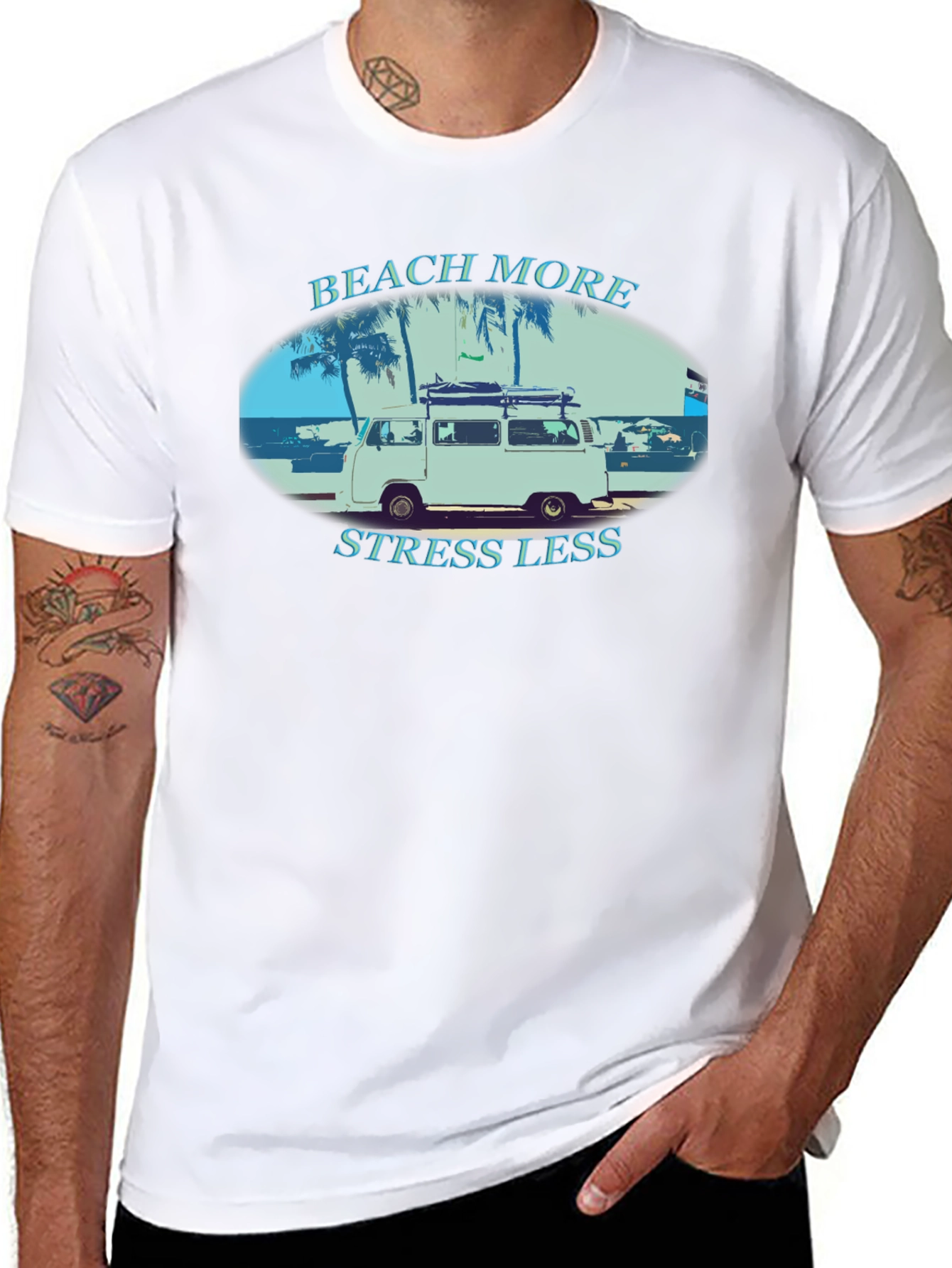 Beach More Stress Less Graphic T-Shirt