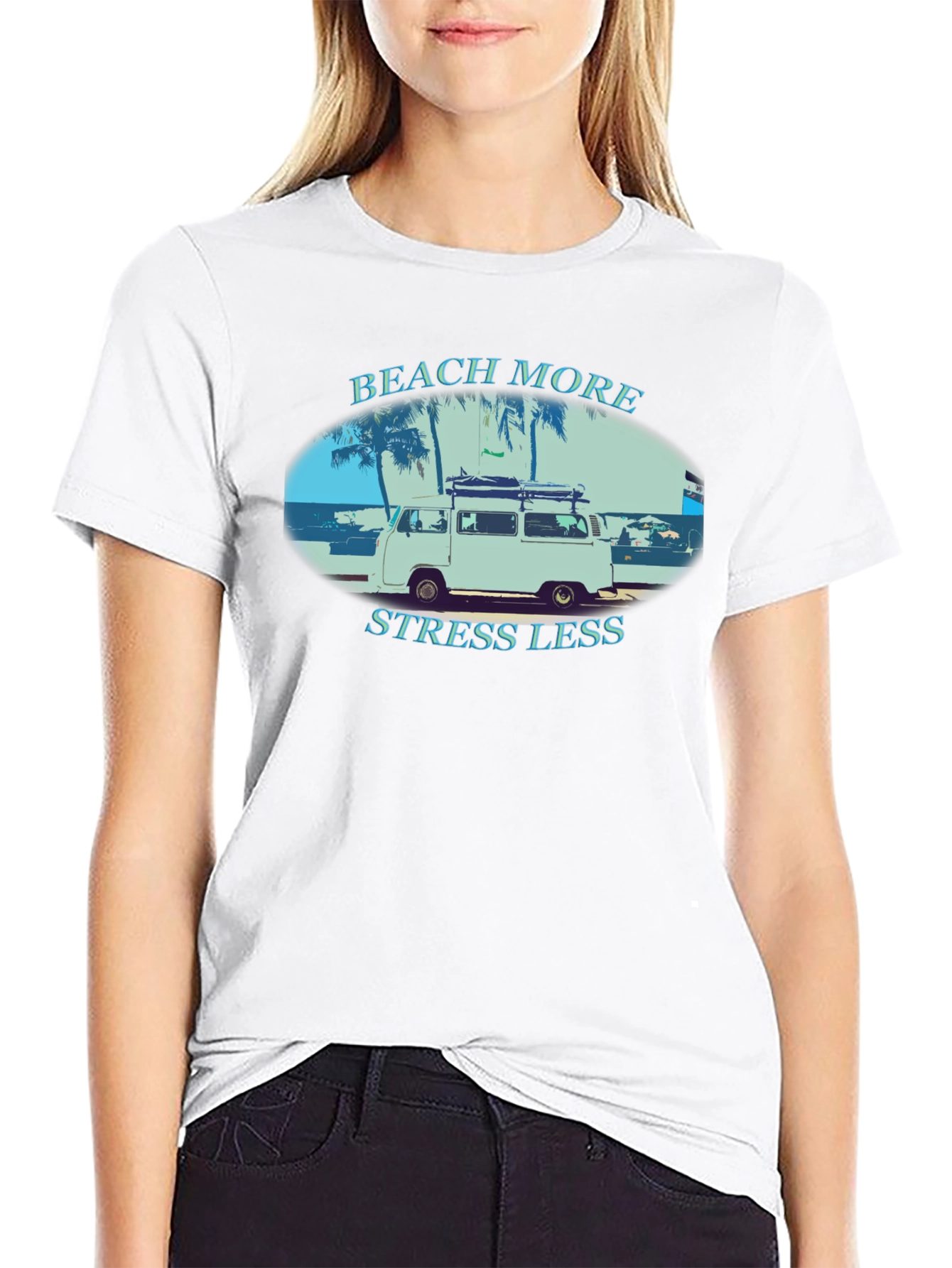 Beach More Stress Less Graphic T-Shirt