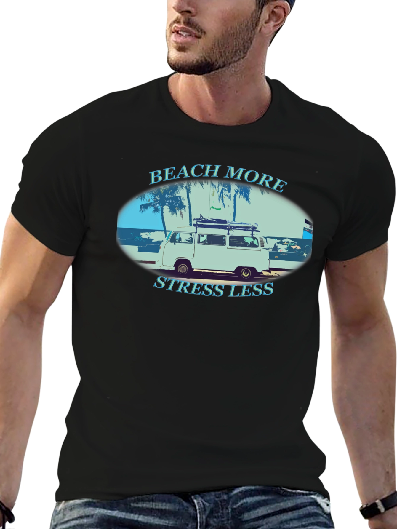 Beach More Stress Less Graphic T-Shirt