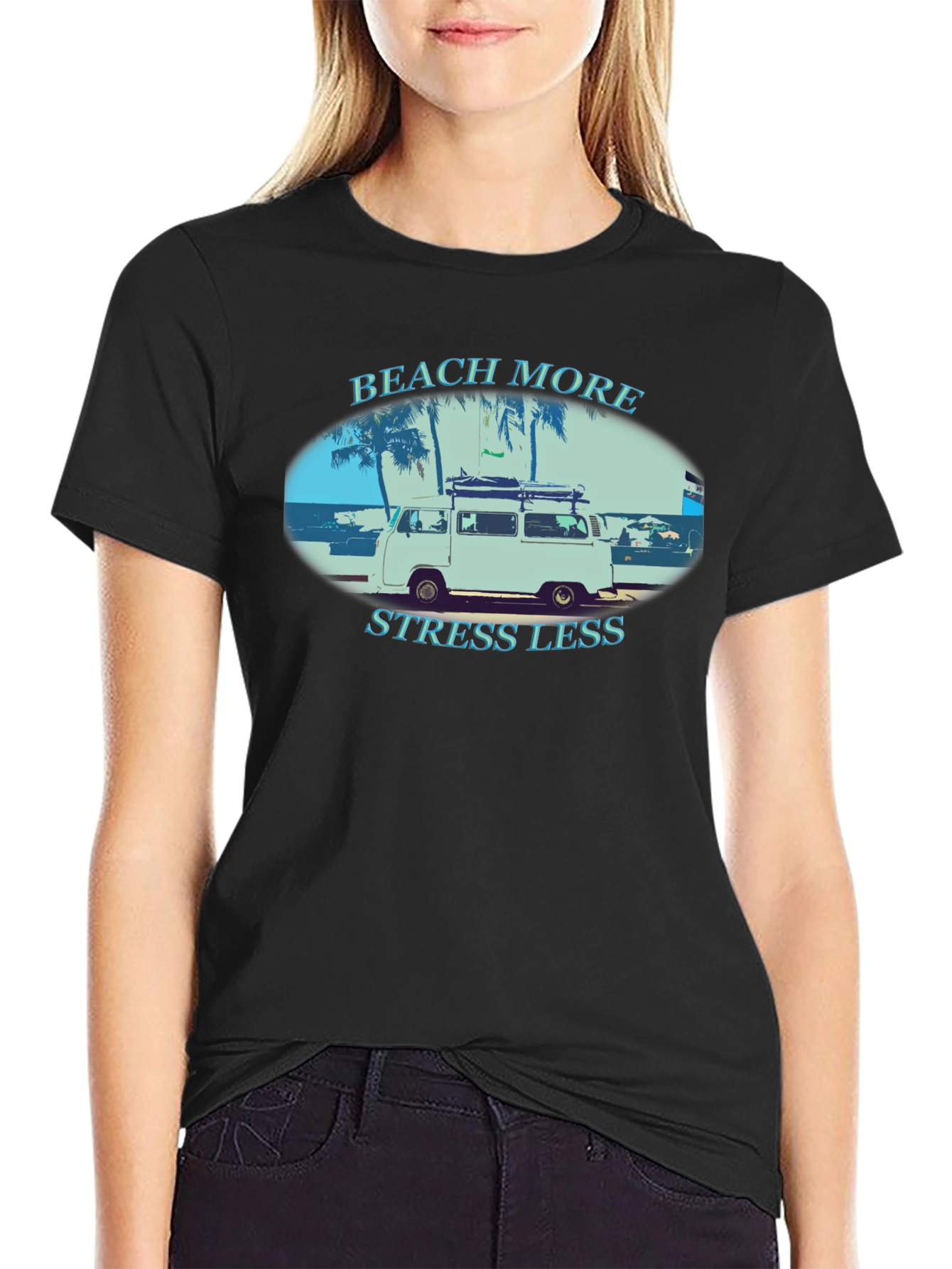 Beach More Stress Less Graphic T-Shirt