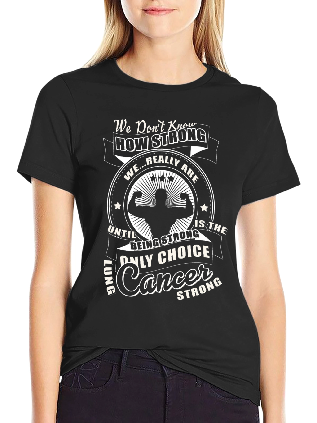 Lung Cancer Strong Black T-Shirt