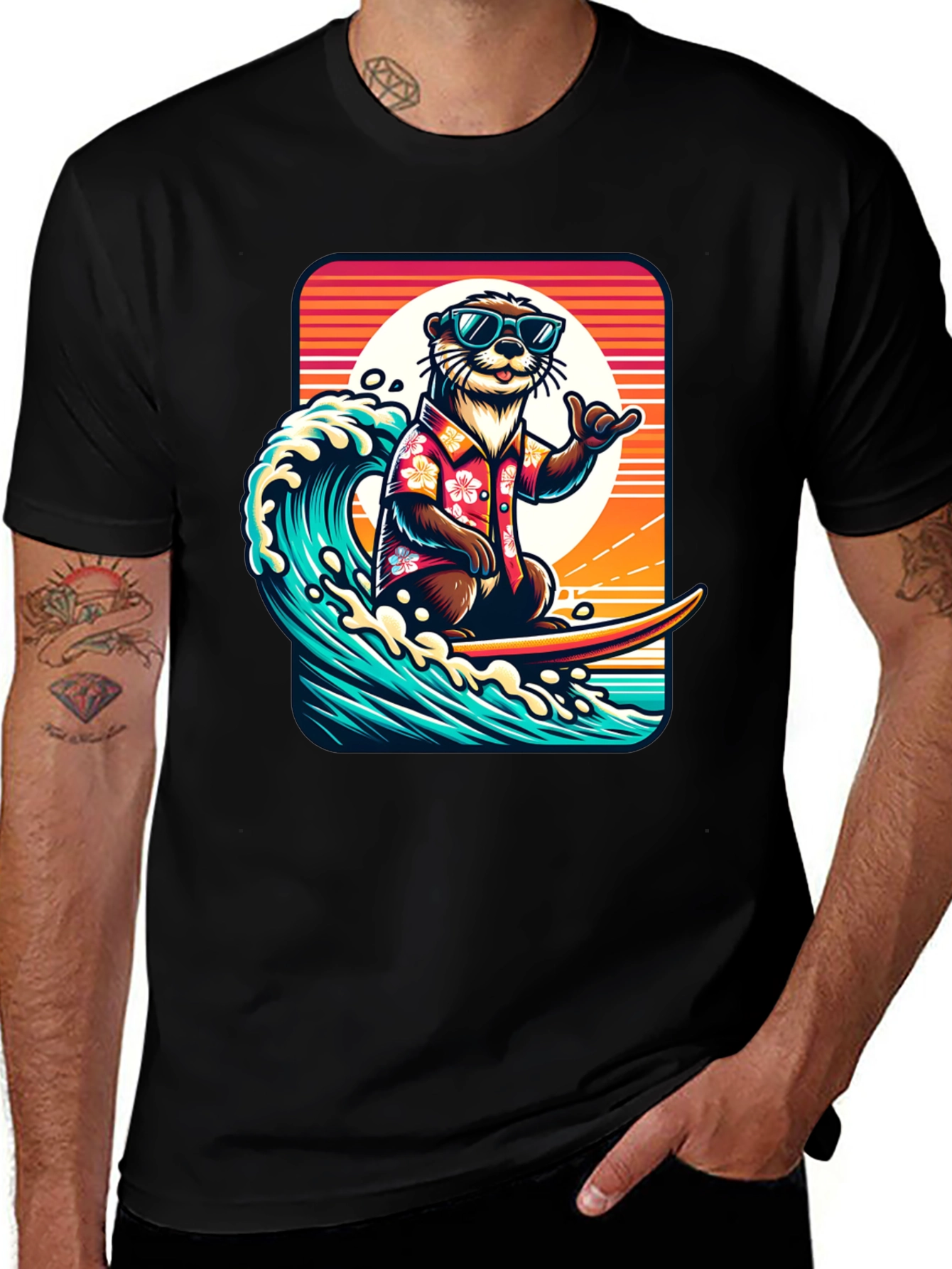 Surfing Otter Graphic Tee - Cool Hawaiian Style