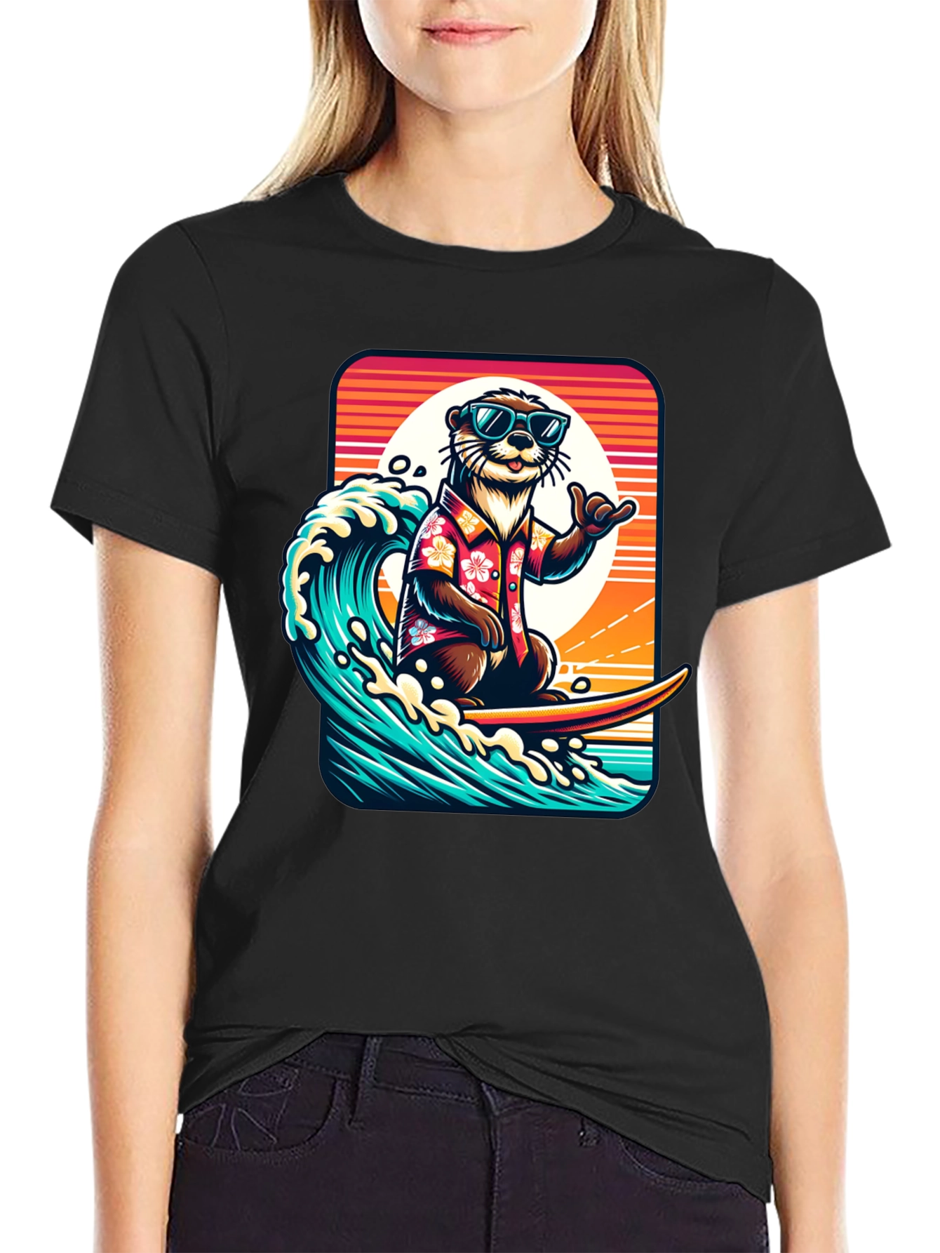 Surfing Otter Graphic Tee - Cool Hawaiian Style