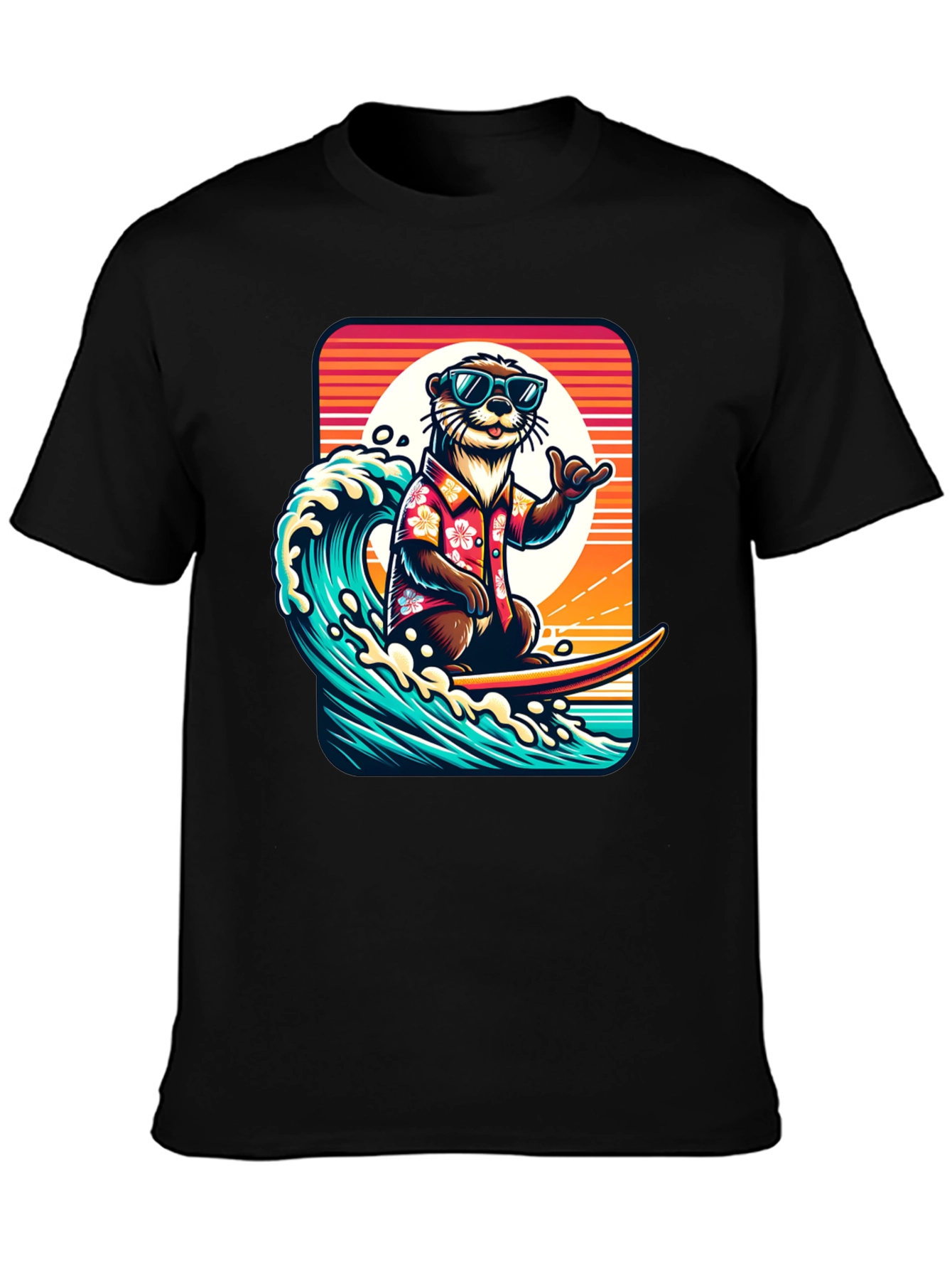 Surfing Otter Graphic Tee - Cool Hawaiian Style