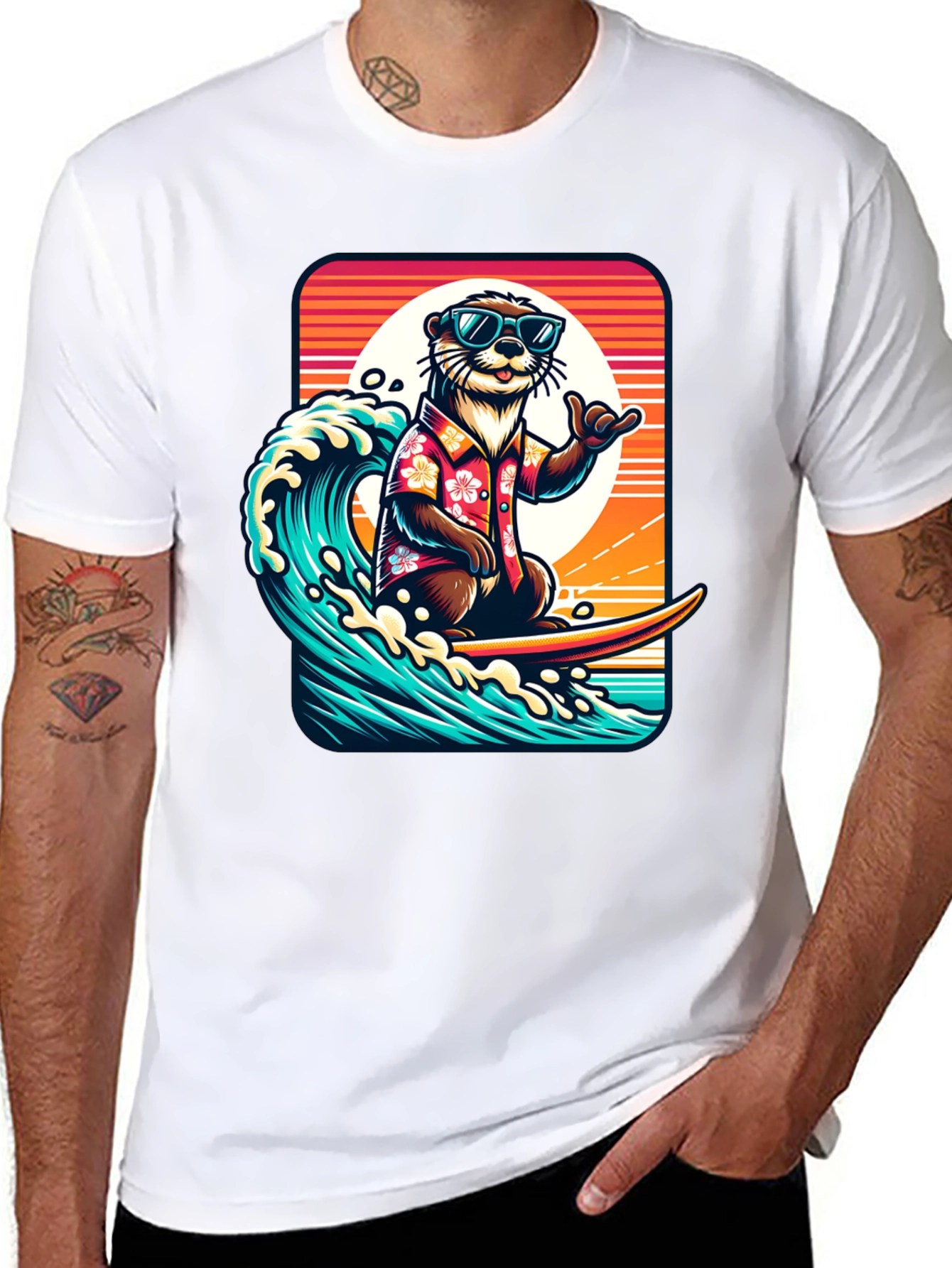 Surfing Otter Graphic Tee - Cool Hawaiian Style