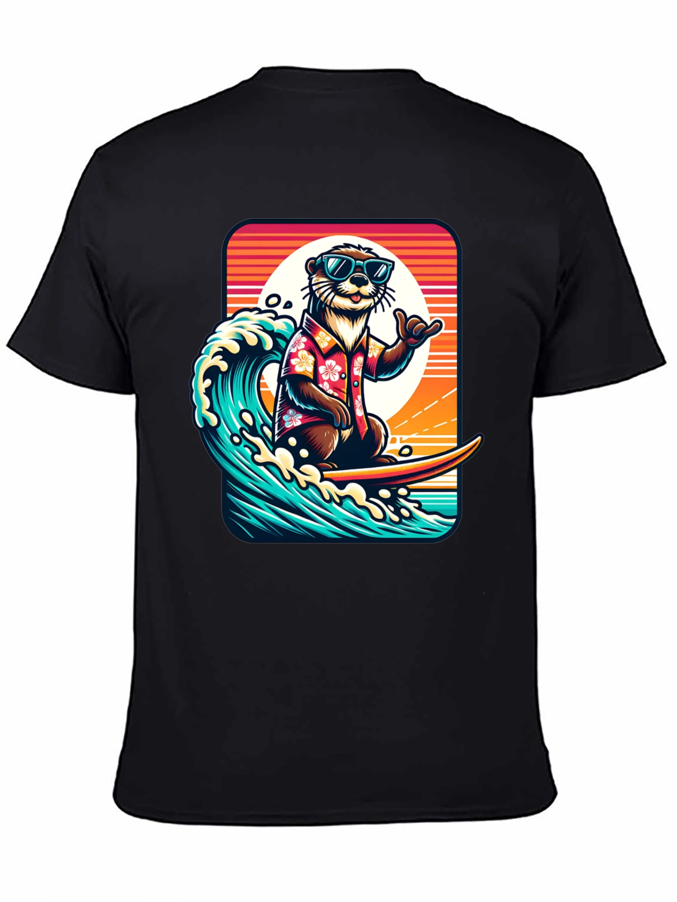 Surfing Otter Graphic Tee - Cool Hawaiian Style