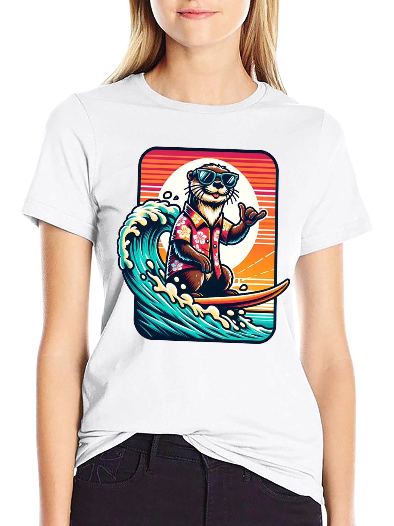 Surfing Otter Graphic Tee - Cool Hawaiian Style