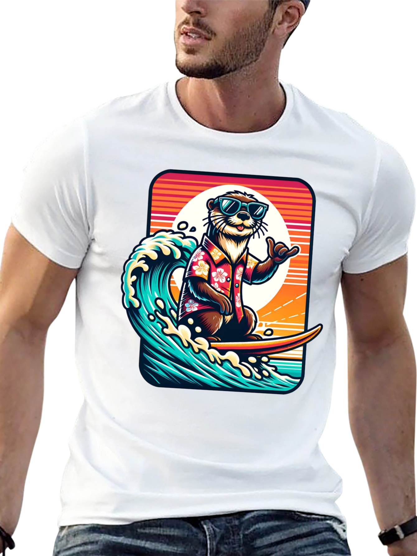 Surfing Otter Graphic Tee - Cool Hawaiian Style