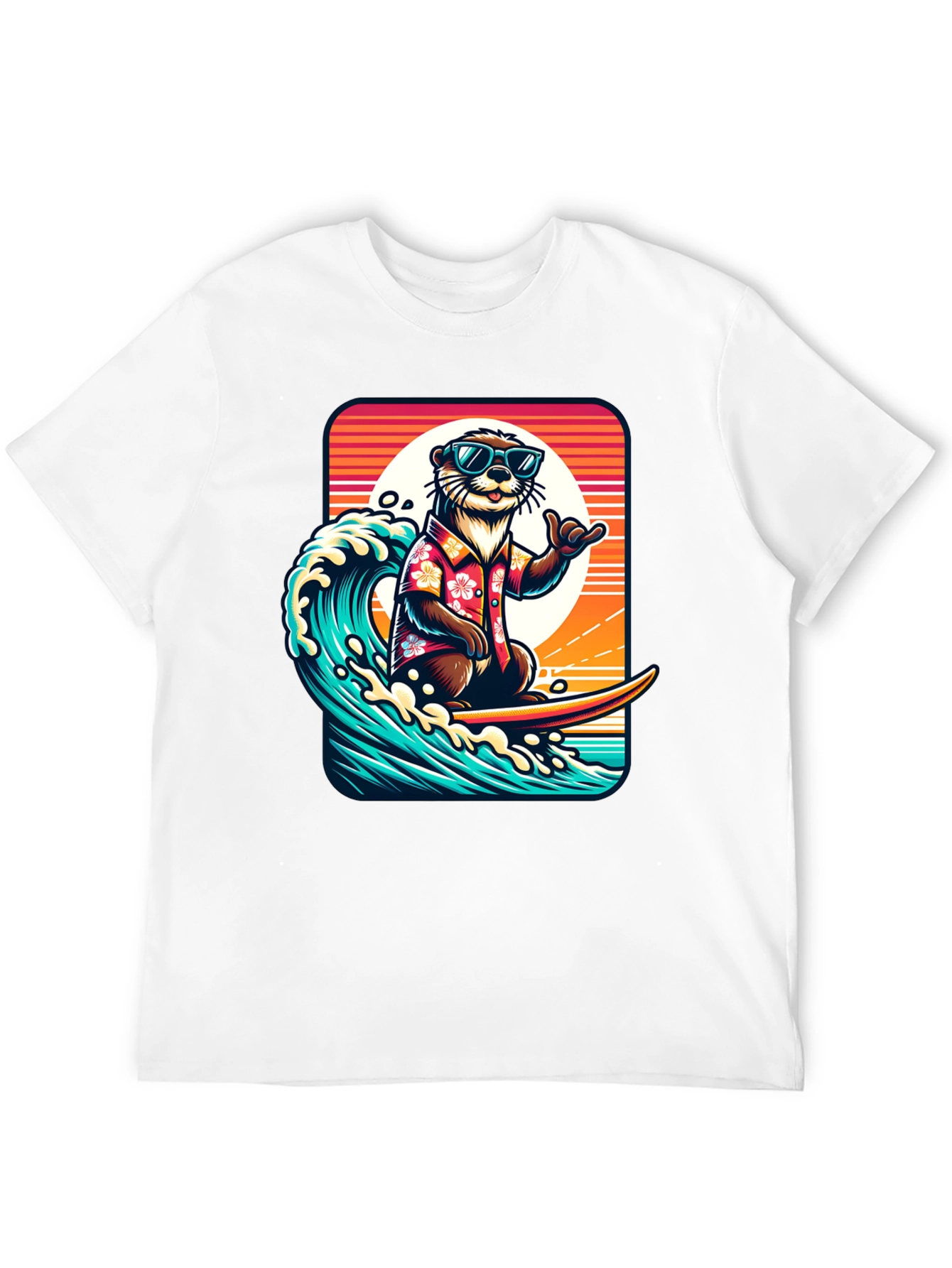 Surfing Otter Graphic Tee - Cool Hawaiian Style
