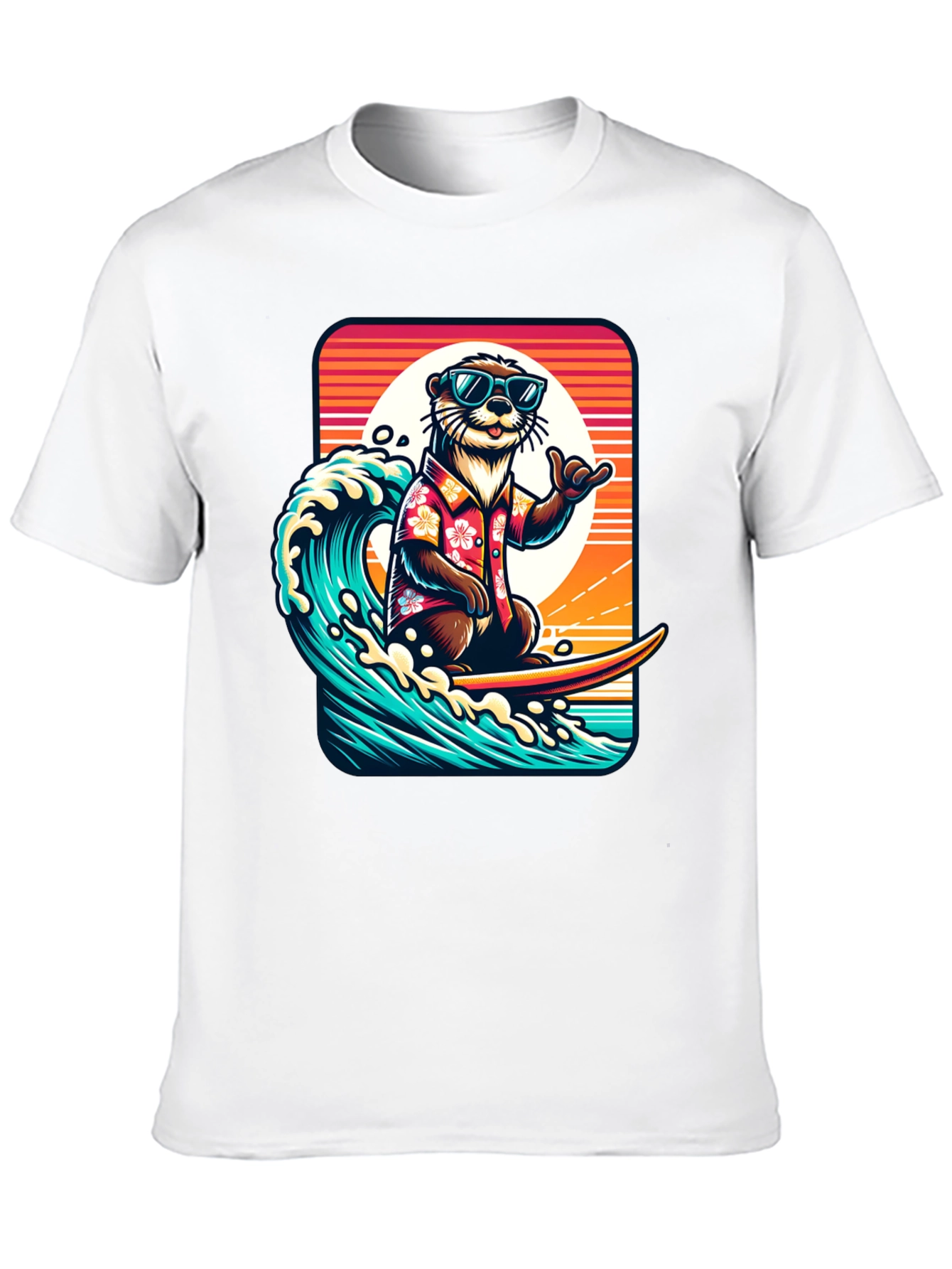 Surfing Otter Graphic Tee - Cool Hawaiian Style
