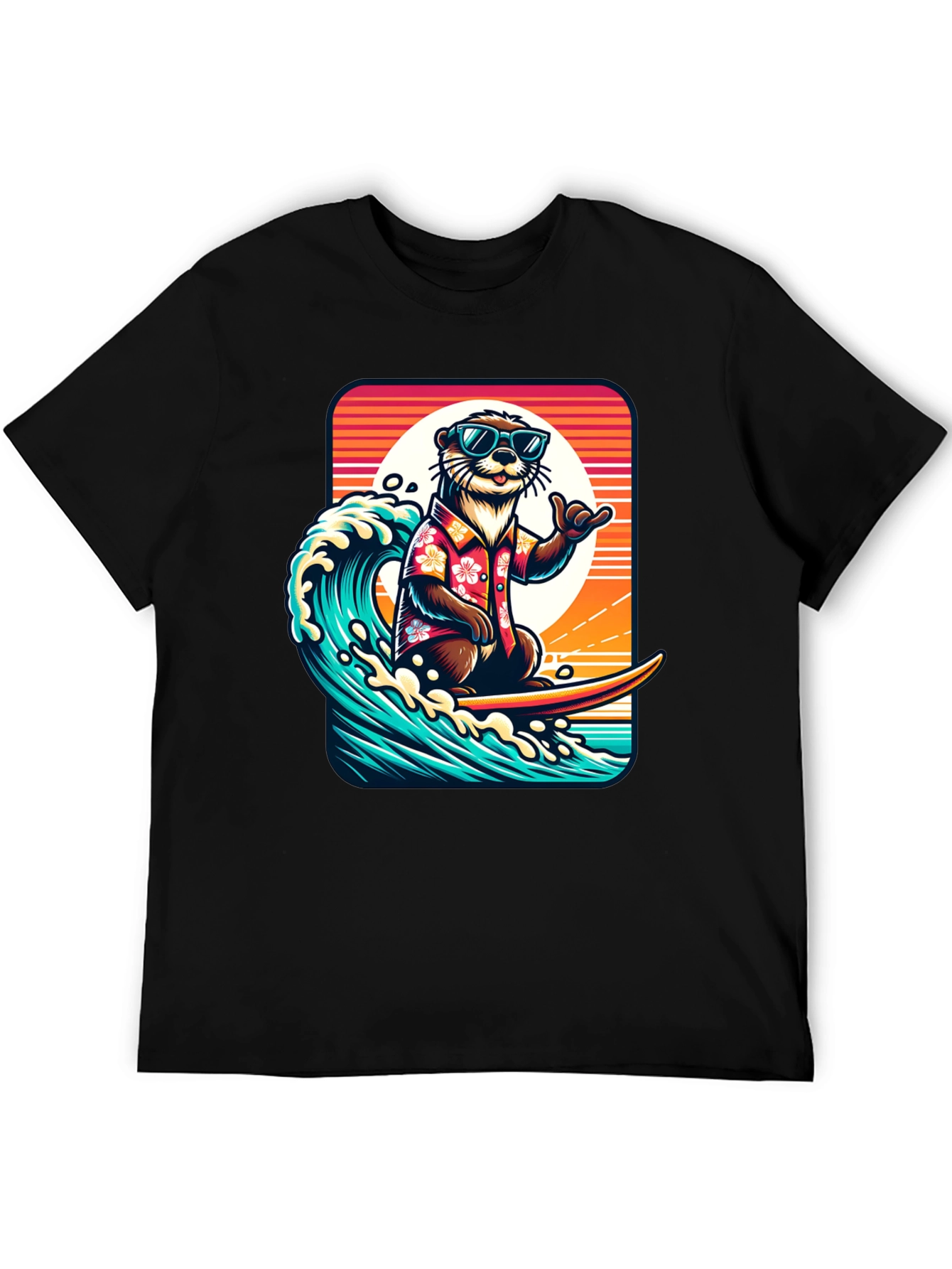Surfing Otter Graphic Tee - Cool Hawaiian Style