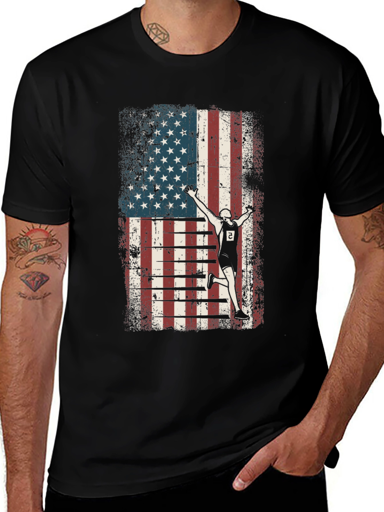 American Flag Runner Graphic Tee - Patriotic Style