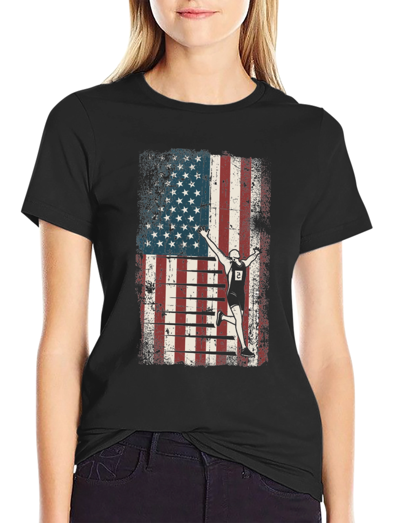 American Flag Runner Graphic Tee - Patriotic Style