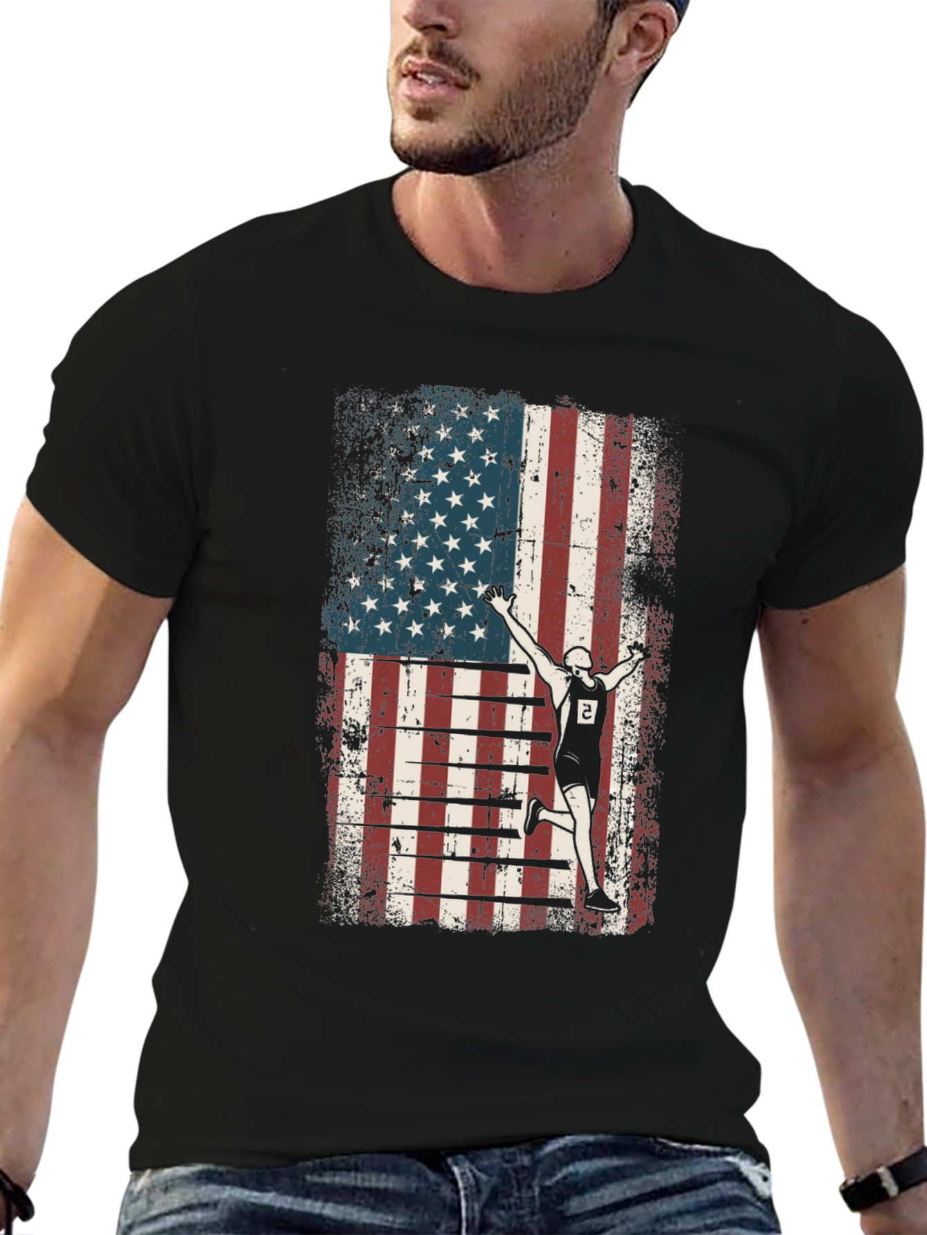 American Flag Runner Graphic Tee - Patriotic Style