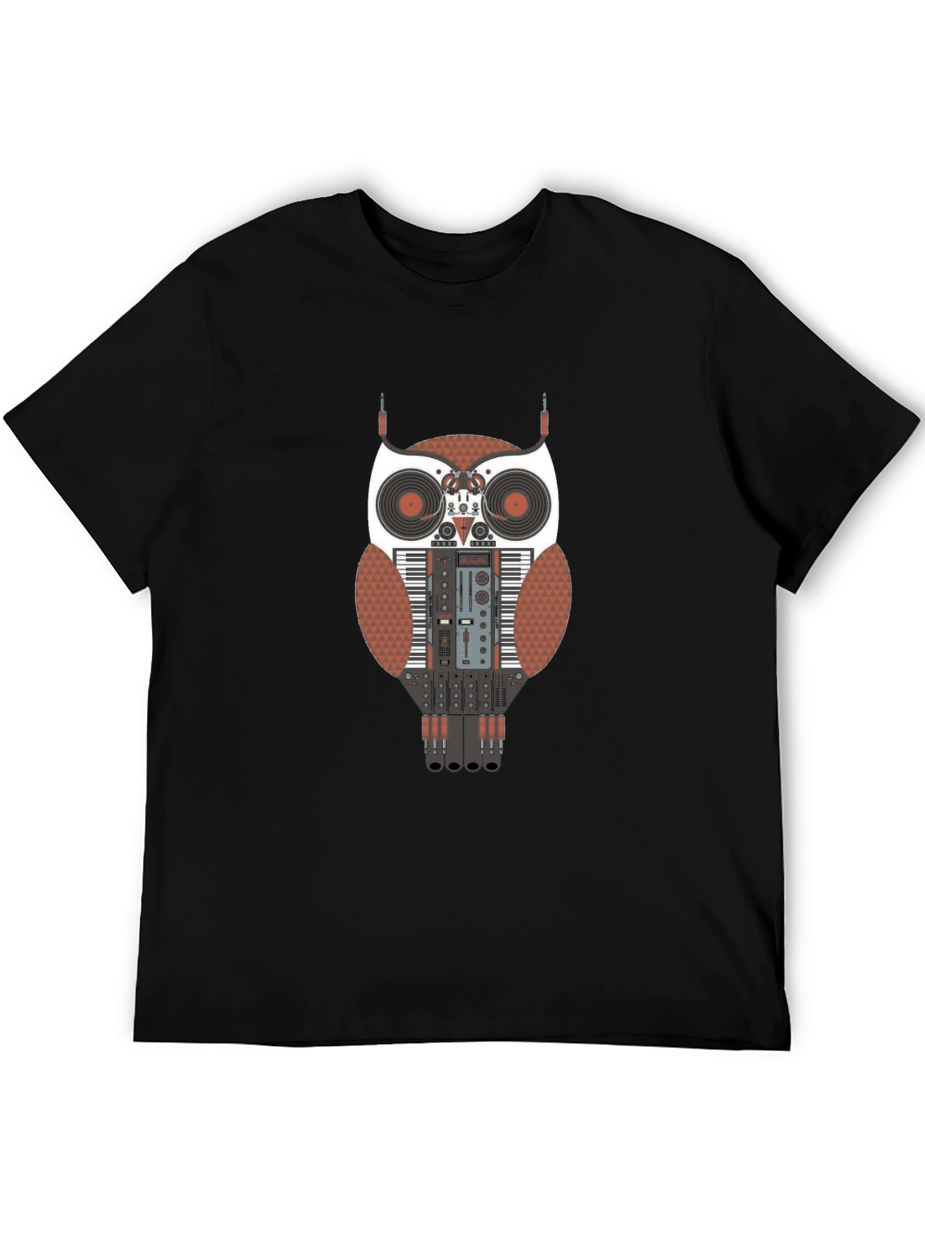 DJ Owl Graphic T-Shirt - Black Cotton Blend Tee