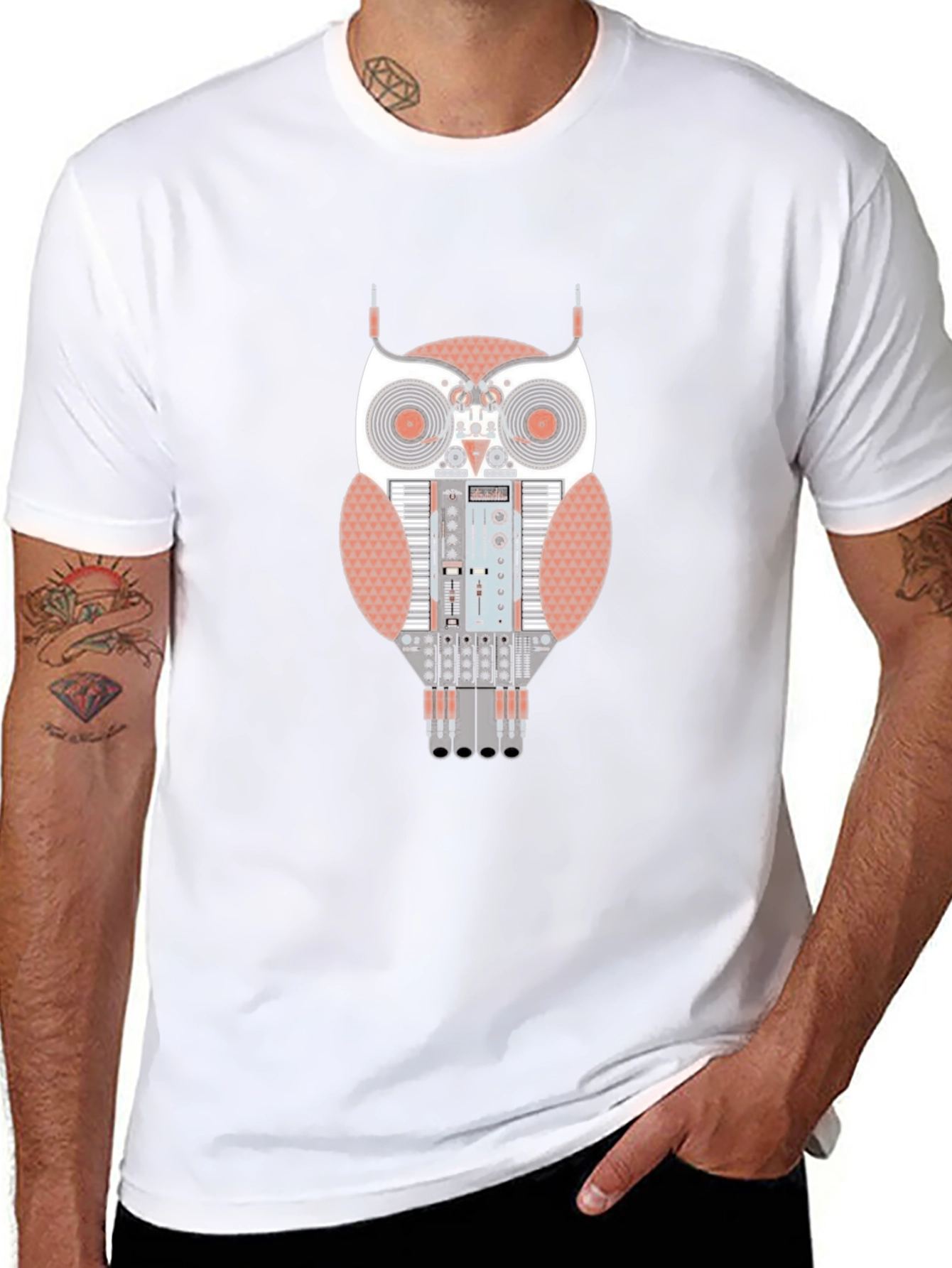 DJ Owl Graphic T-Shirt - Black Cotton Blend Tee