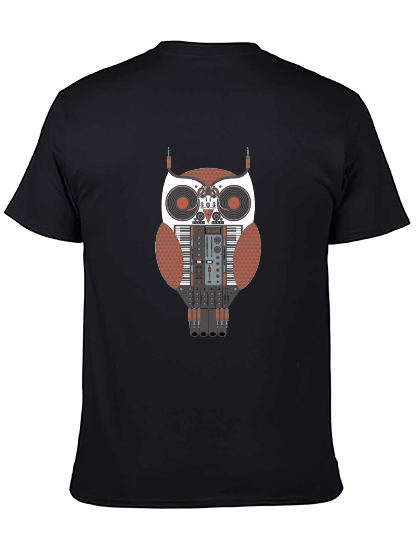 DJ Owl Graphic T-Shirt - Black Cotton Blend Tee