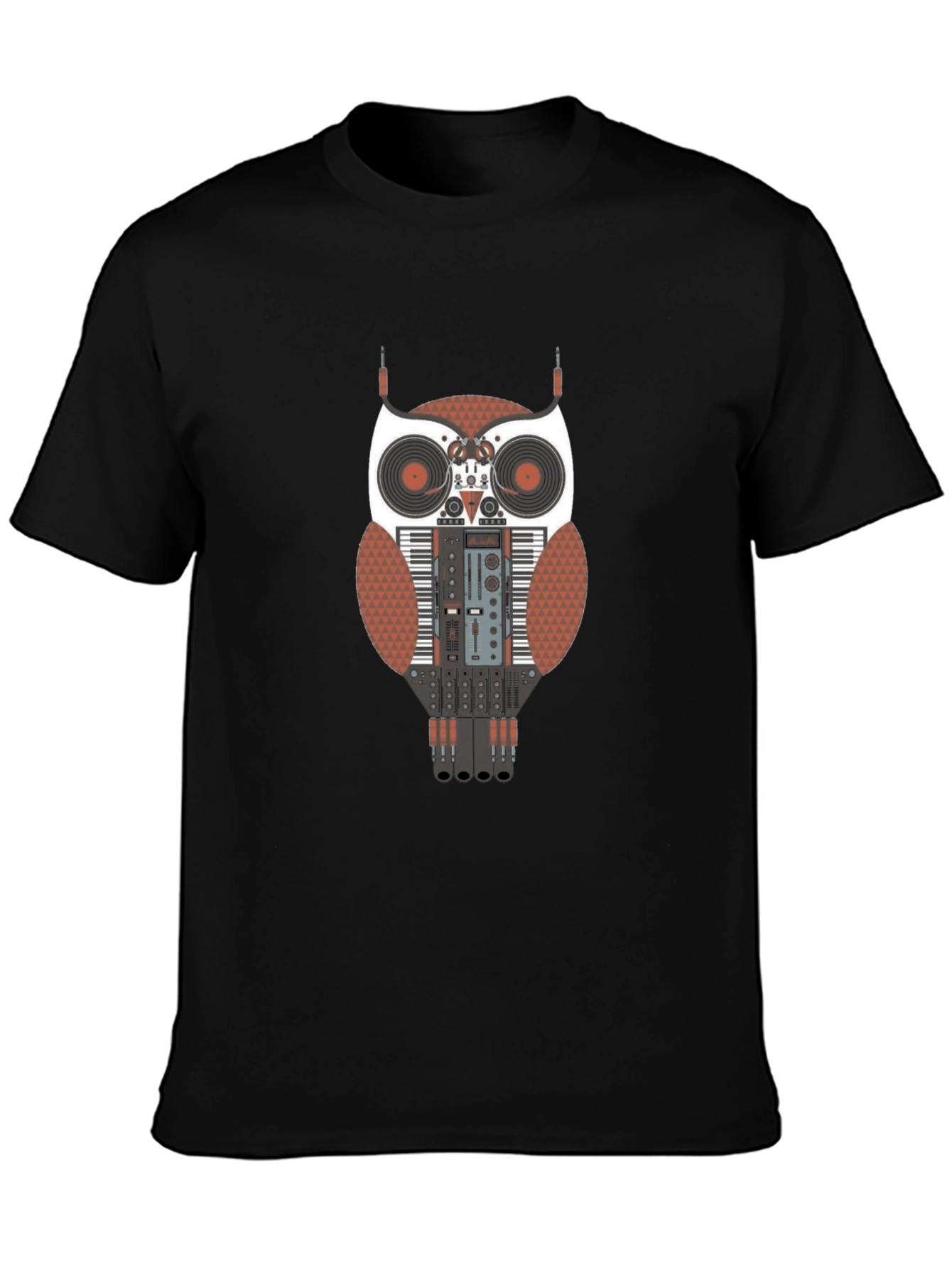 DJ Owl Graphic T-Shirt - Black Cotton Blend Tee