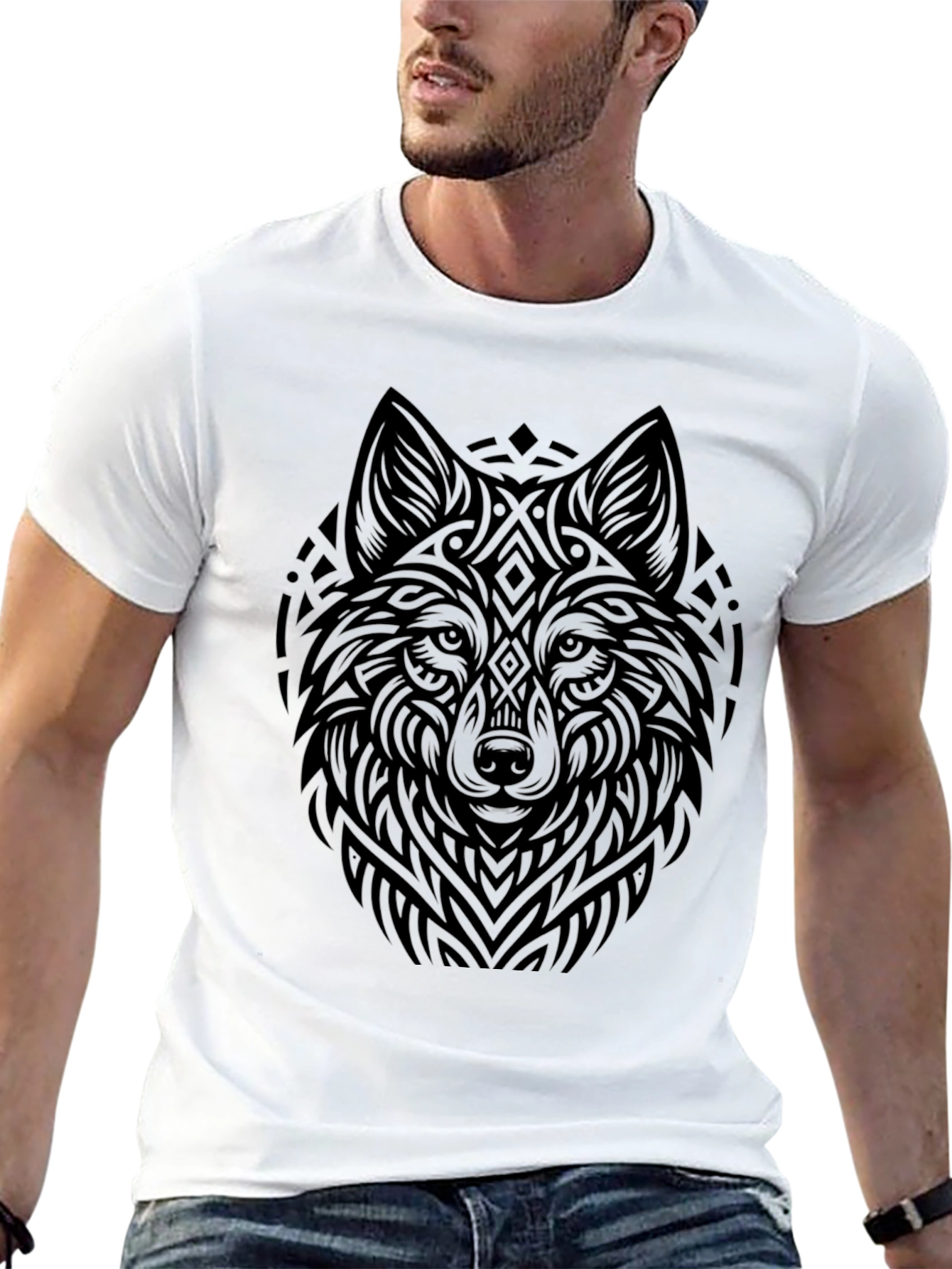 Wolf Graphic Print Black T-Shirt