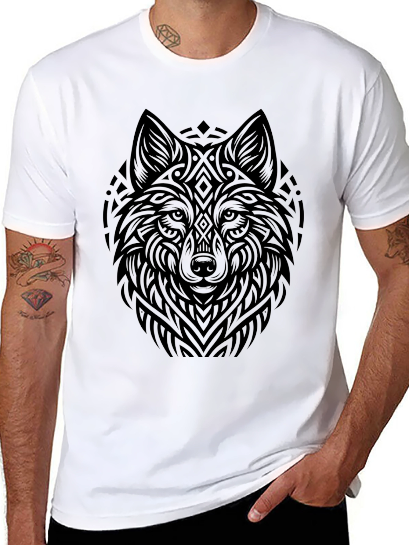 Wolf Graphic Print Black T-Shirt