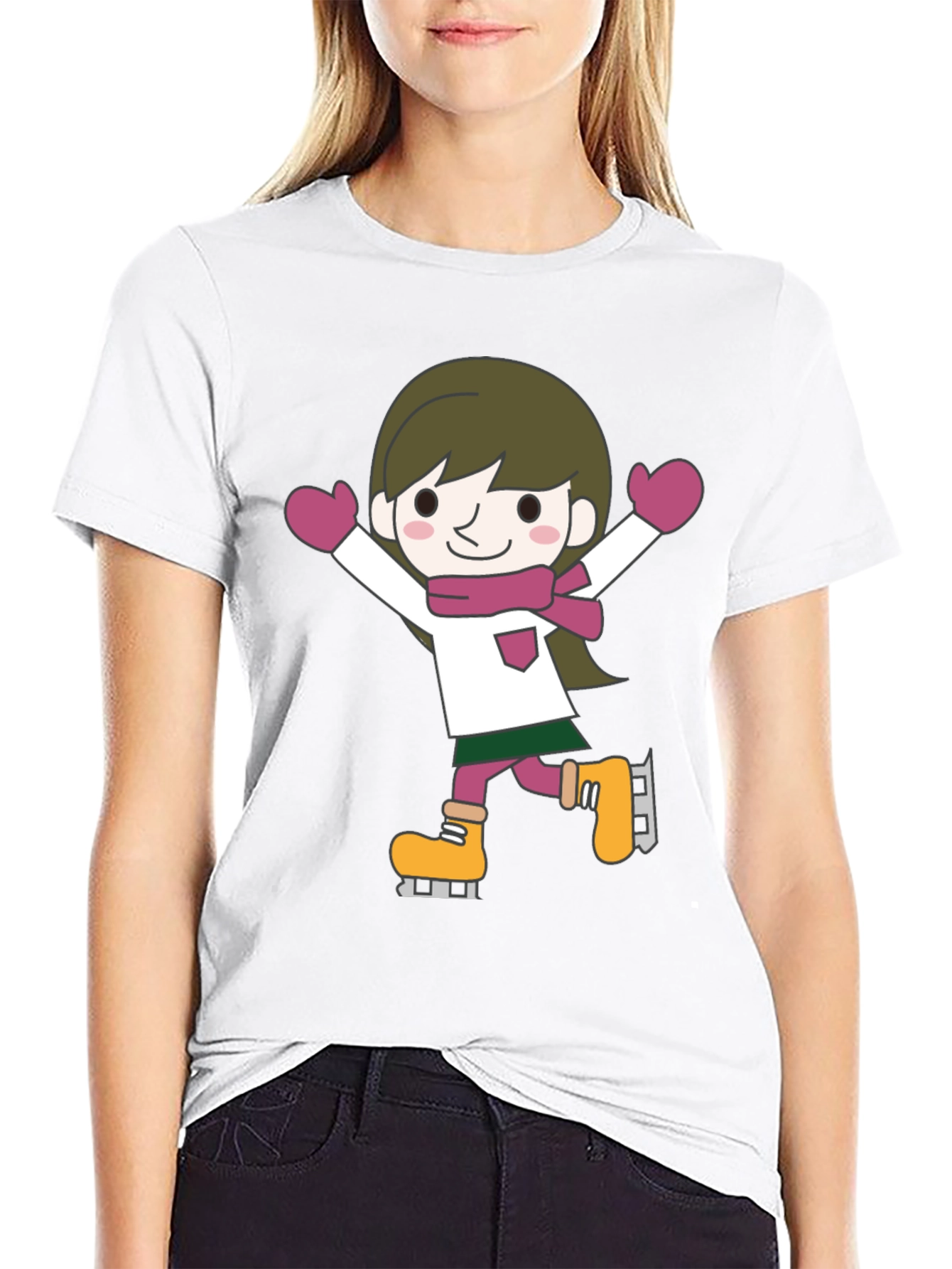 Cute Cartoon Skater Graphic Tee - Black