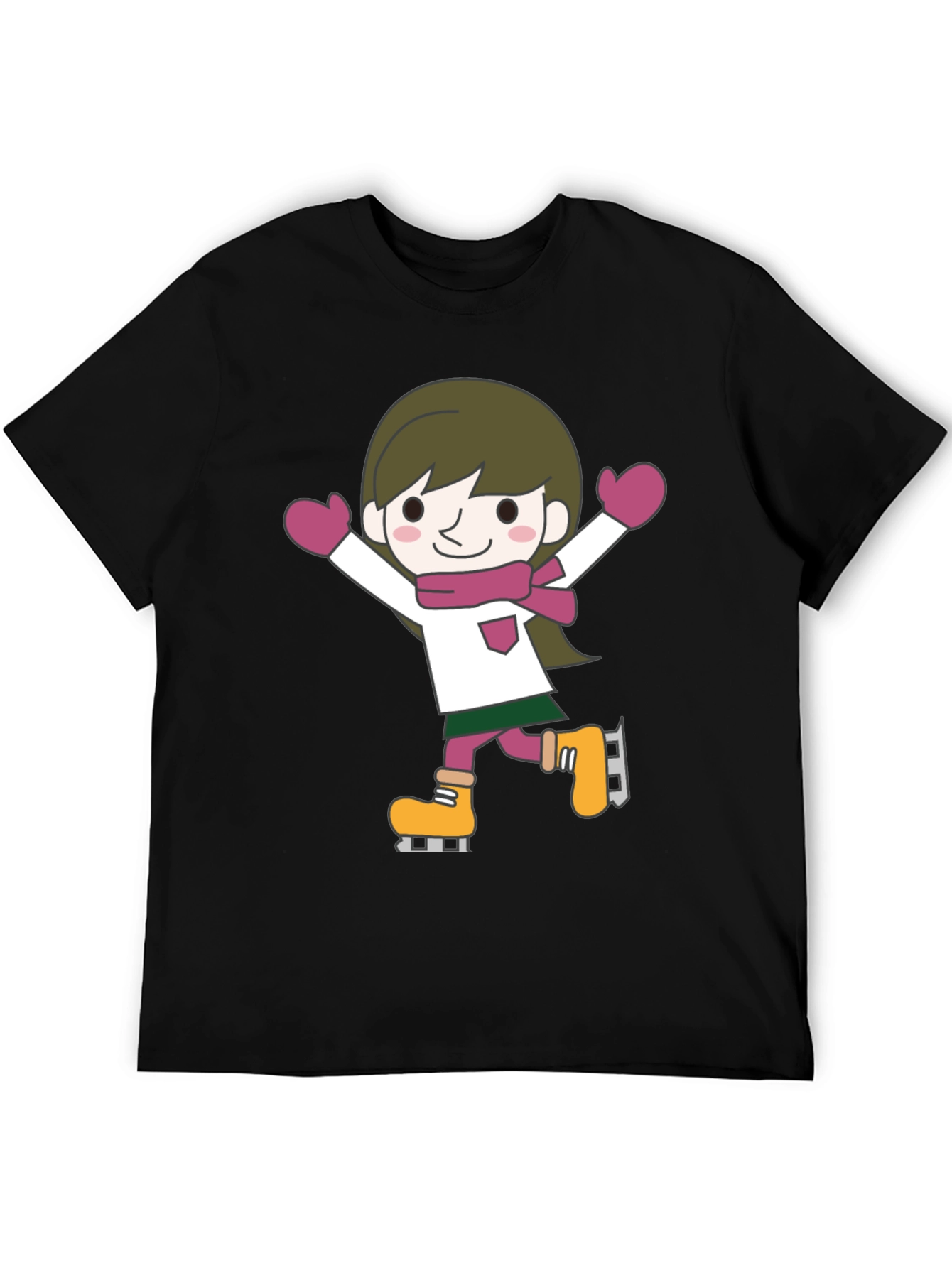 Cute Cartoon Skater Graphic Tee - Black